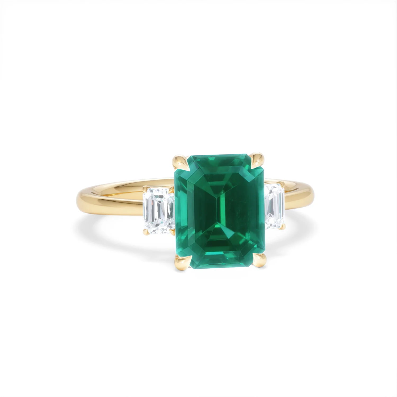 Solene 2.50ct Emerald Cut Lab Emerald and Lab Diamond 3 Stone Engagement Ring in 18K Yellow Gold - Image 11