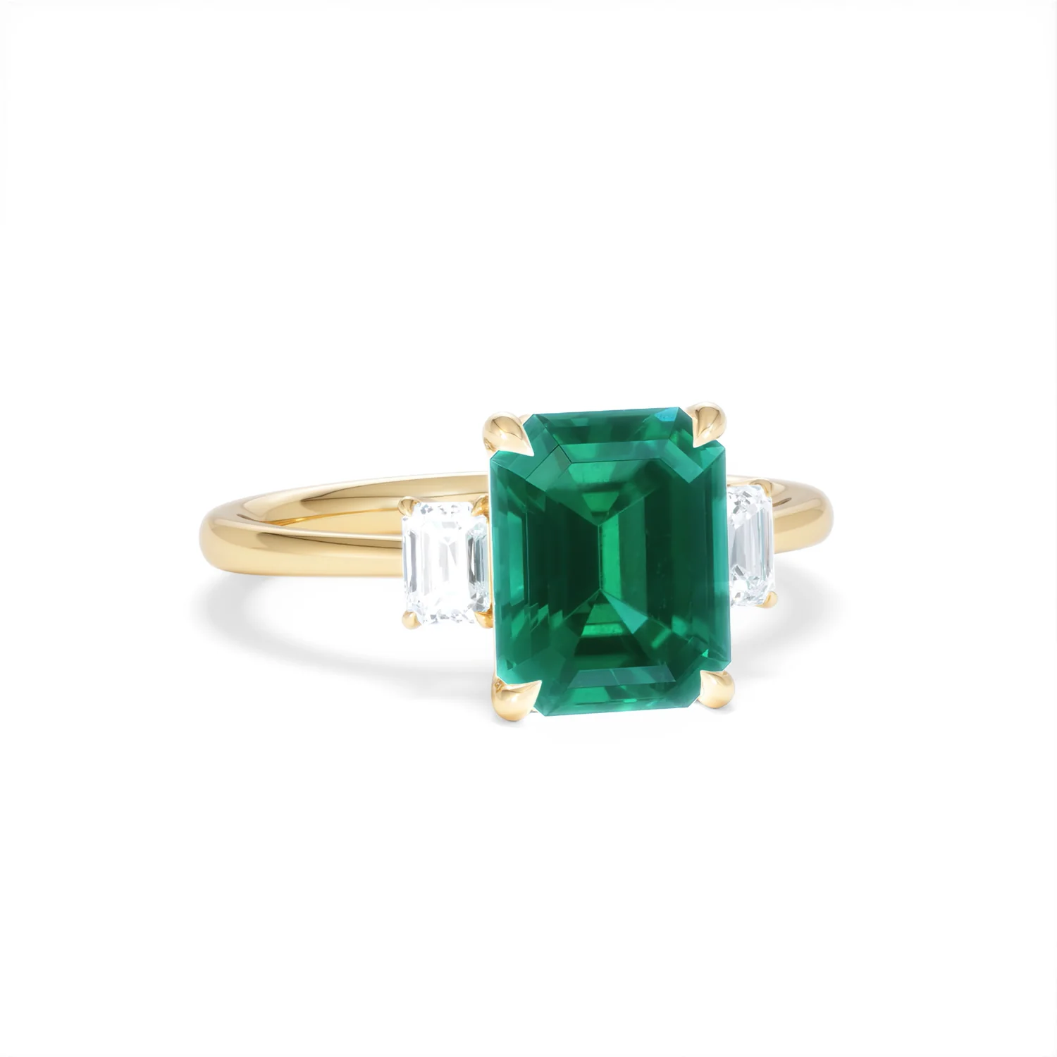 Solene 2.50ct Emerald Cut Lab Emerald and Lab Diamond 3 Stone Engagement Ring in 18K Yellow Gold - Image 12