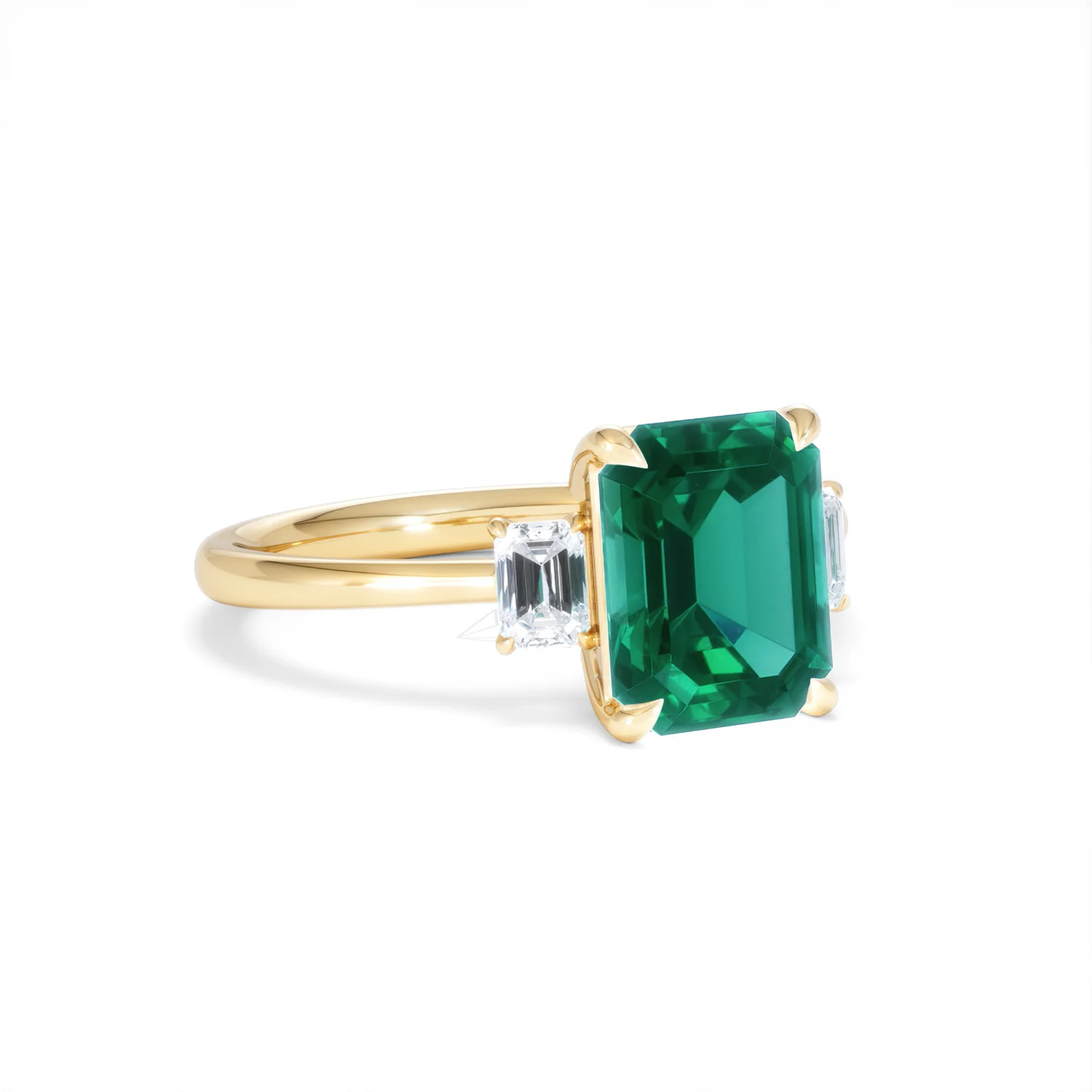 Solene 2.50ct Emerald Cut Lab Emerald and Lab Diamond 3 Stone Engagement Ring in 18K Yellow Gold - Image 15