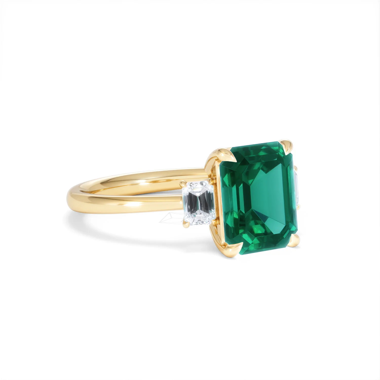 Solene 2.50ct Emerald Cut Lab Emerald and Lab Diamond 3 Stone Engagement Ring in 18K Yellow Gold - Image 16