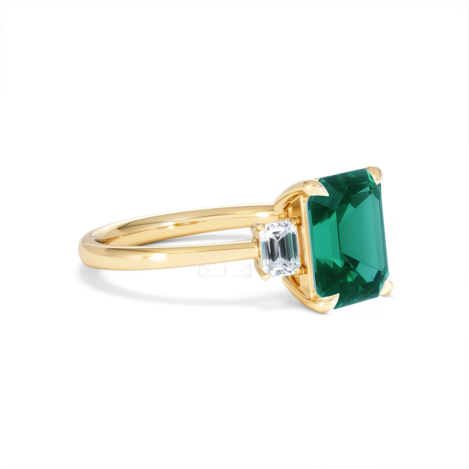 Solene 2.50ct Emerald Cut Lab Emerald and Lab Diamond 3 Stone Engagement Ring in 18K Yellow Gold - Image 19