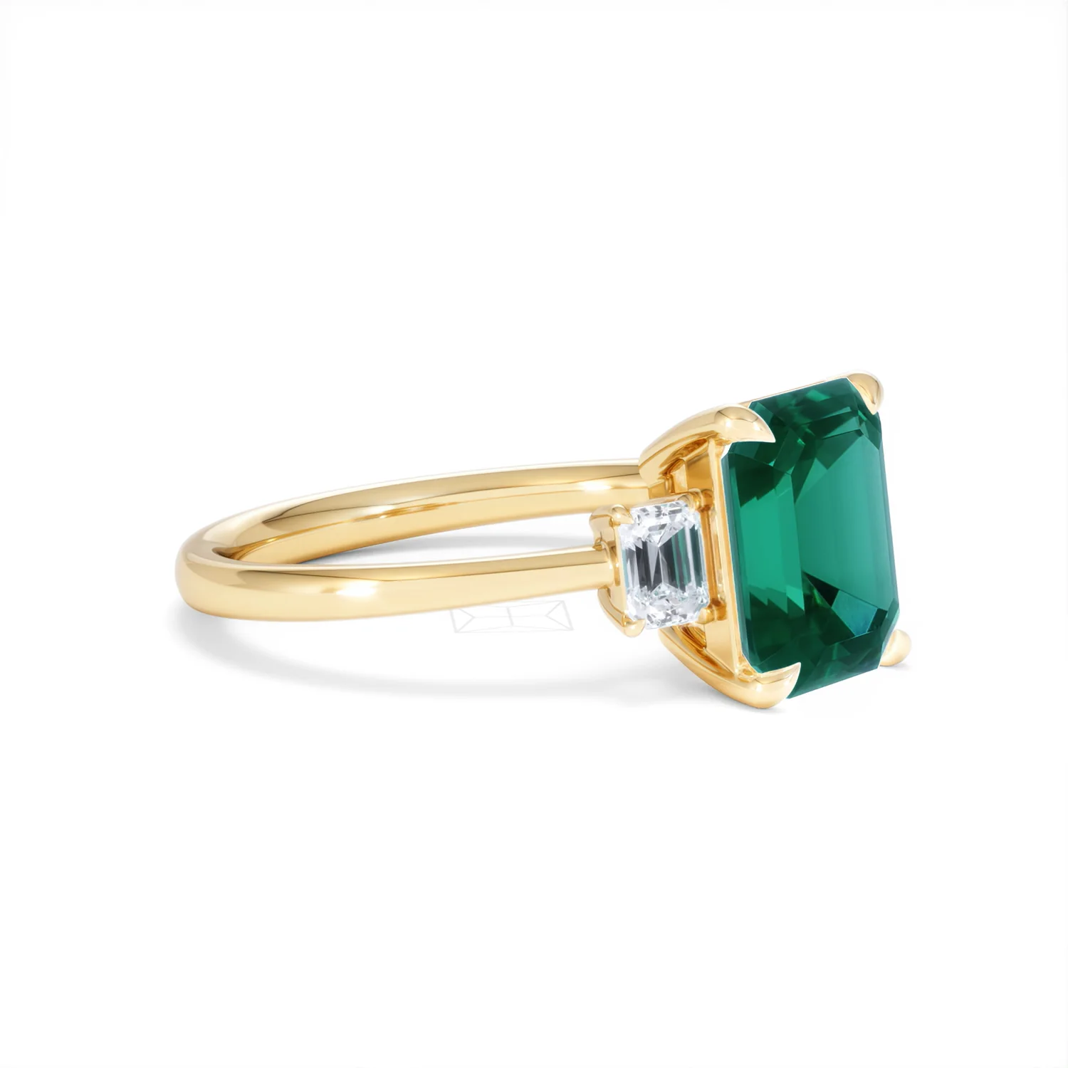 Solene 2.50ct Emerald Cut Lab Emerald and Lab Diamond 3 Stone Engagement Ring in 18K Yellow Gold - Image 20