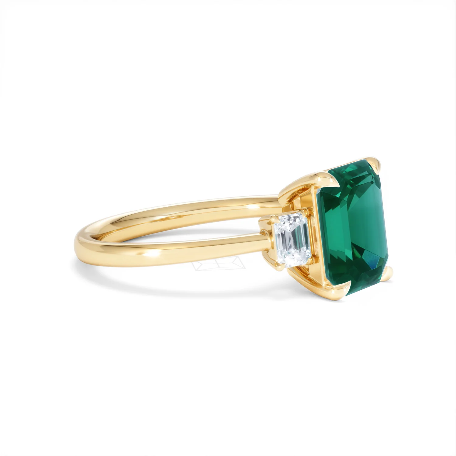 Solene 2.50ct Emerald Cut Lab Emerald and Lab Diamond 3 Stone Engagement Ring in 18K Yellow Gold - Image 21