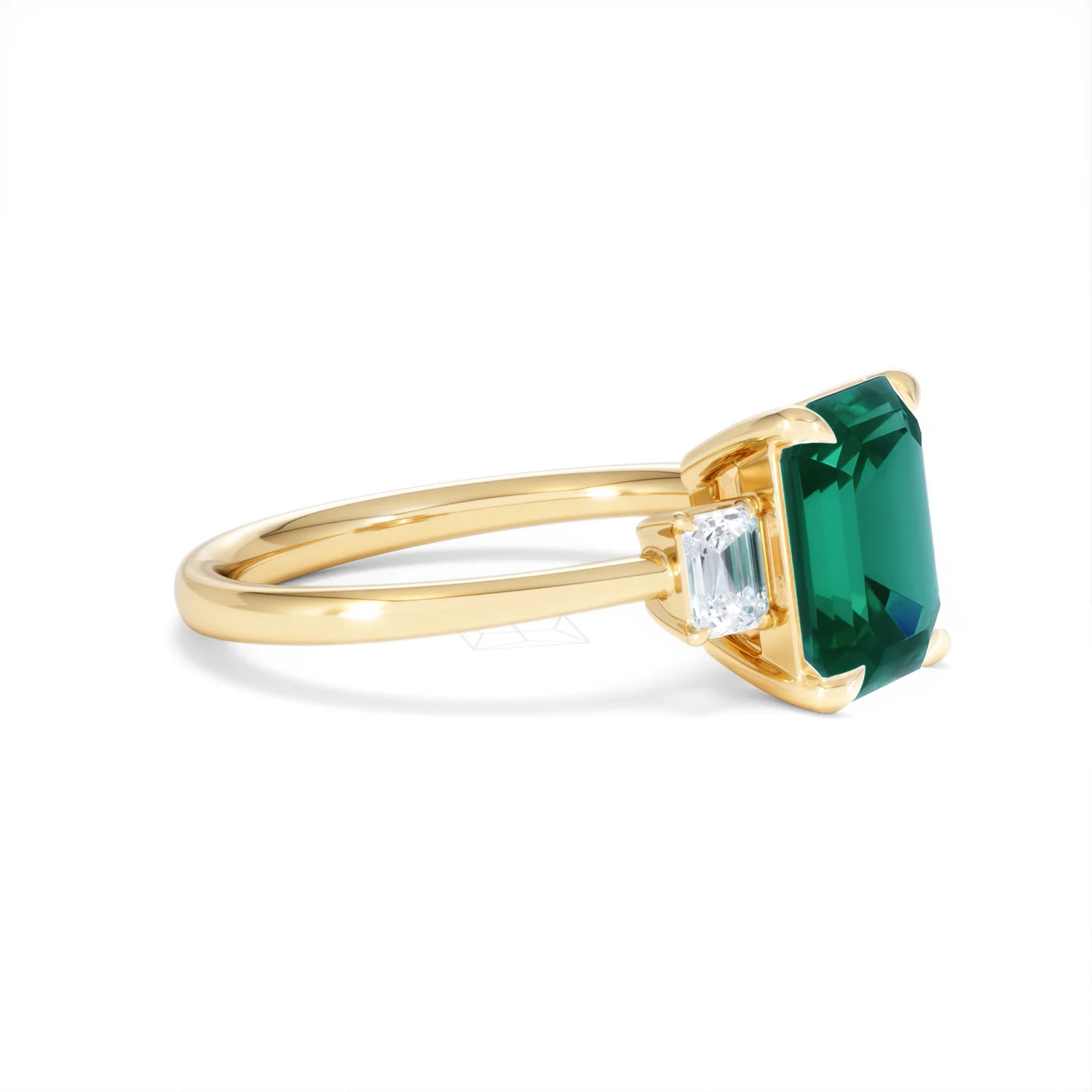 Solene 2.50ct Emerald Cut Lab Emerald and Lab Diamond 3 Stone Engagement Ring in 18K Yellow Gold - Image 22
