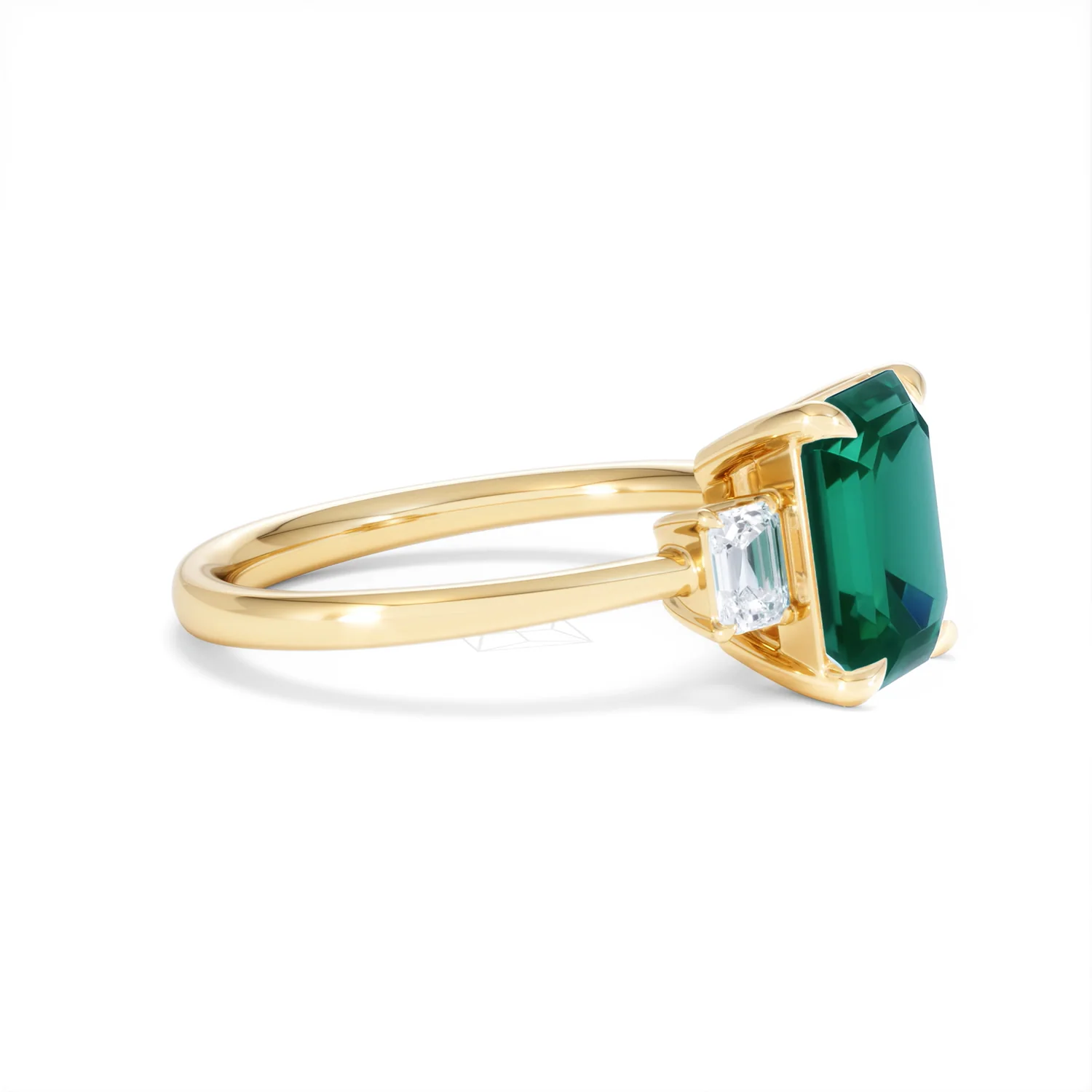 Solene 2.50ct Emerald Cut Lab Emerald and Lab Diamond 3 Stone Engagement Ring in 18K Yellow Gold - Image 23