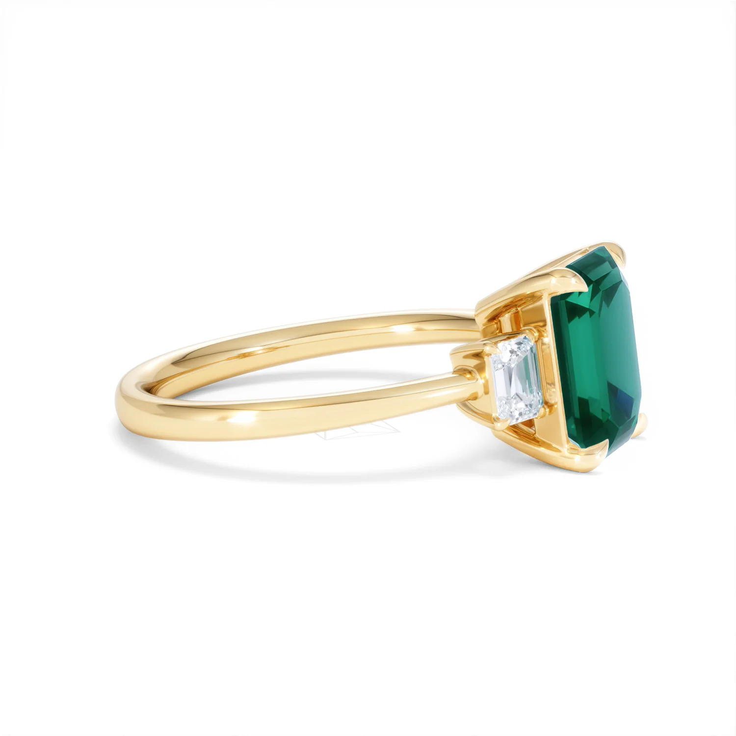Solene 2.50ct Emerald Cut Lab Emerald and Lab Diamond 3 Stone Engagement Ring in 18K Yellow Gold - Image 24