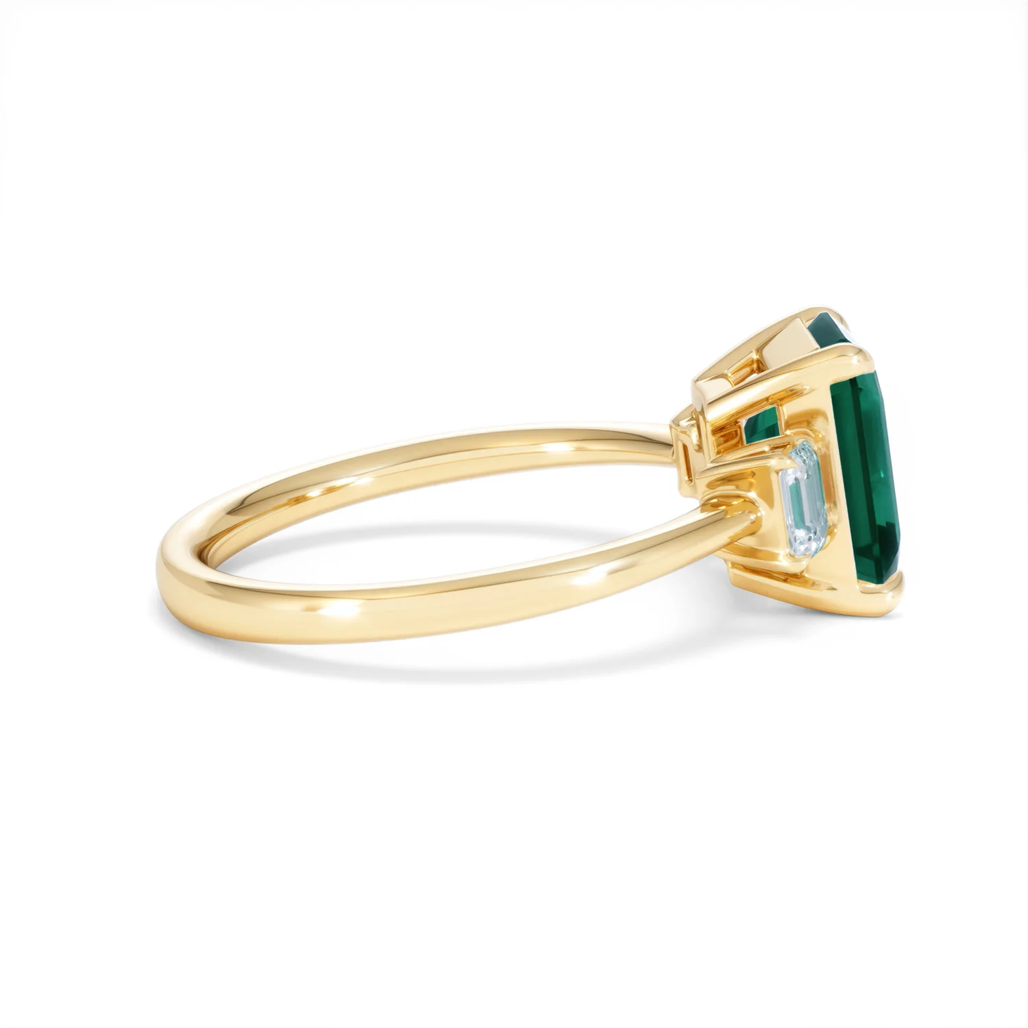 Solene 2.50ct Emerald Cut Lab Emerald and Lab Diamond 3 Stone Engagement Ring in 18K Yellow Gold - Image 30