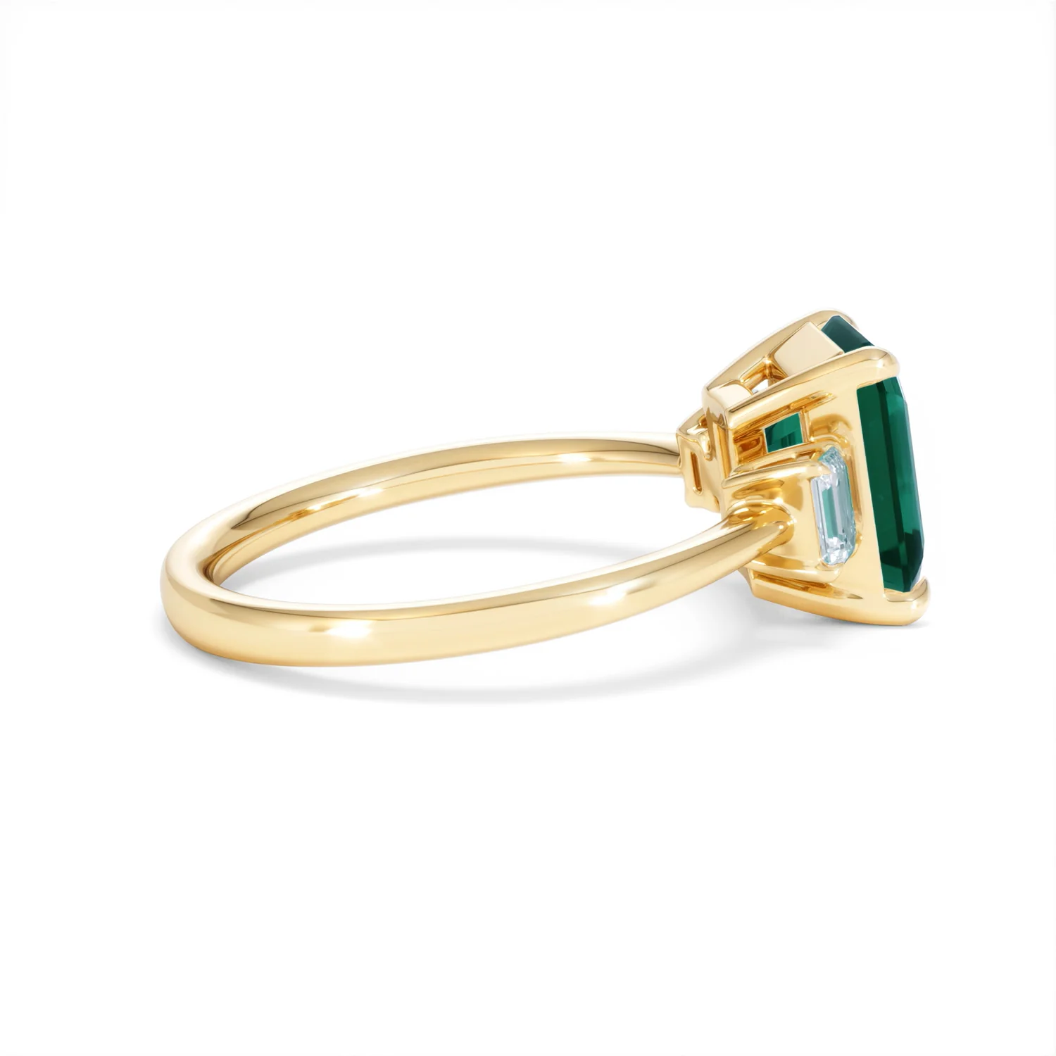 Solene 2.50ct Emerald Cut Lab Emerald and Lab Diamond 3 Stone Engagement Ring in 18K Yellow Gold - Image 31