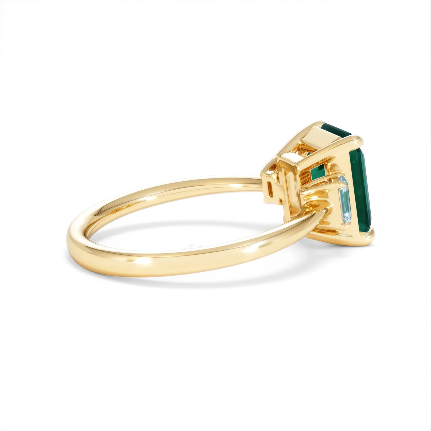 Solene 2.50ct Emerald Cut Lab Emerald and Lab Diamond 3 Stone Engagement Ring in 18K Yellow Gold - Image 34