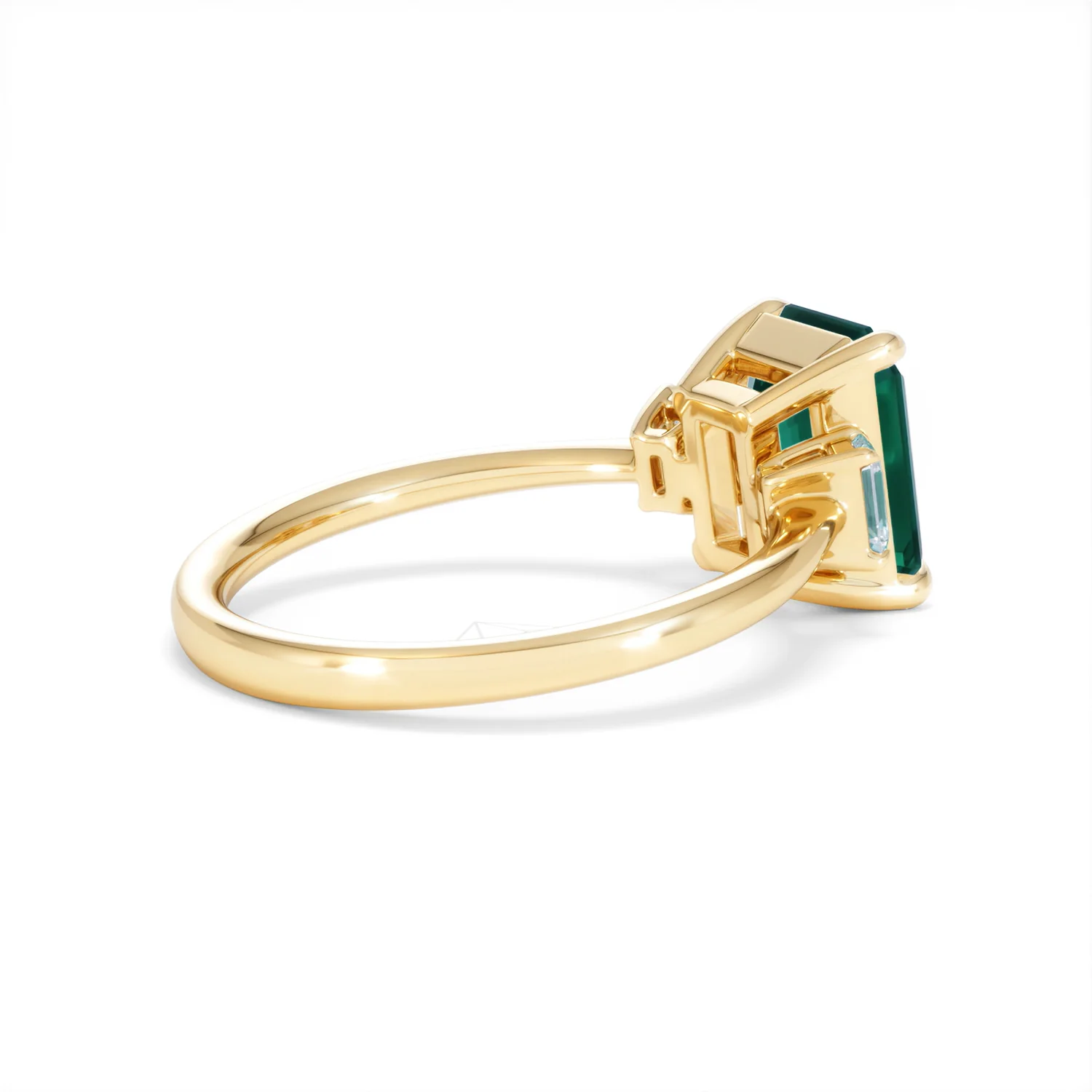 Solene 2.50ct Emerald Cut Lab Emerald and Lab Diamond 3 Stone Engagement Ring in 18K Yellow Gold - Image 36