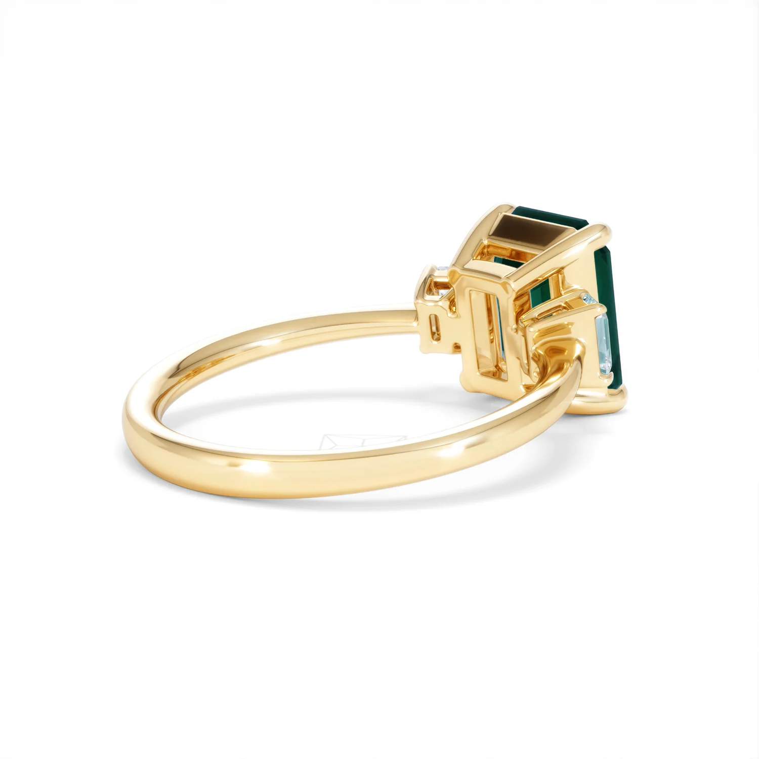 Solene 2.50ct Emerald Cut Lab Emerald and Lab Diamond 3 Stone Engagement Ring in 18K Yellow Gold - Image 38
