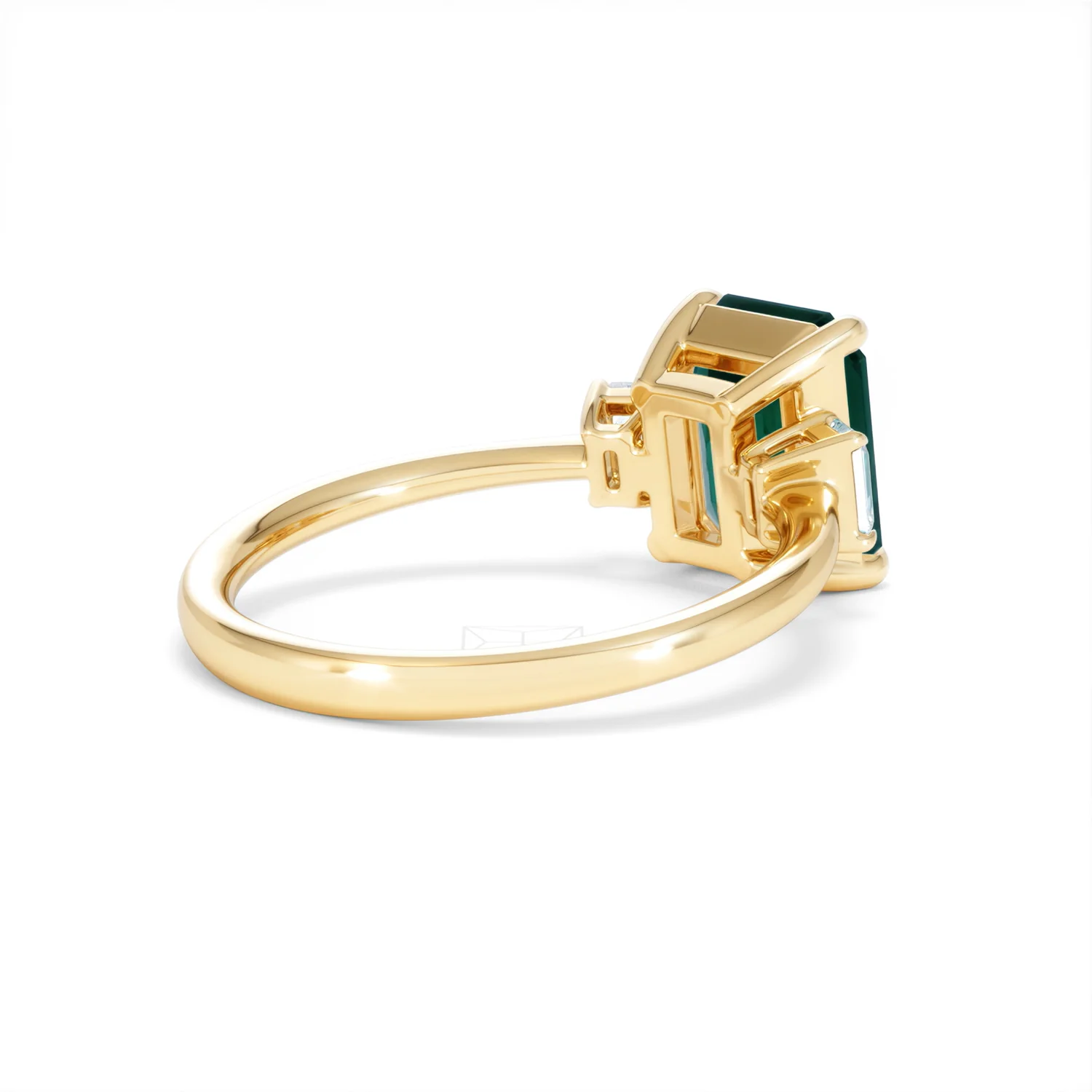 Solene 2.50ct Emerald Cut Lab Emerald and Lab Diamond 3 Stone Engagement Ring in 18K Yellow Gold - Image 39