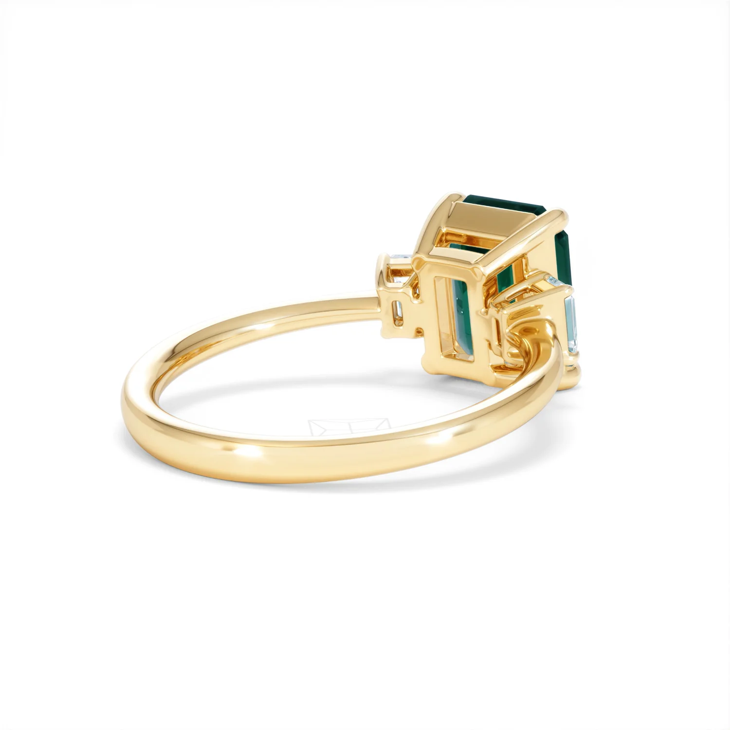 Solene 2.50ct Emerald Cut Lab Emerald and Lab Diamond 3 Stone Engagement Ring in 18K Yellow Gold - Image 40