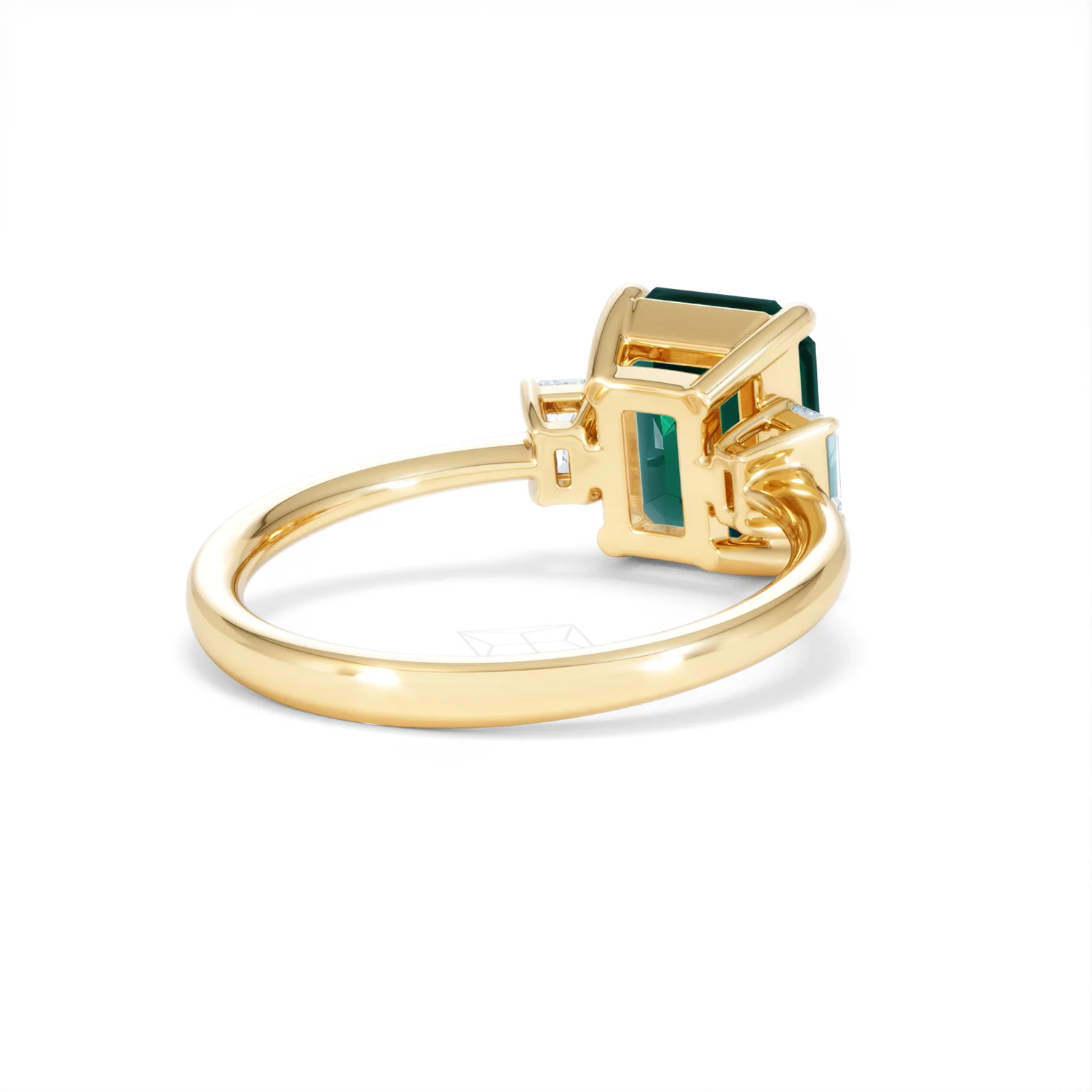 Solene 2.50ct Emerald Cut Lab Emerald and Lab Diamond 3 Stone Engagement Ring in 18K Yellow Gold - Image 42
