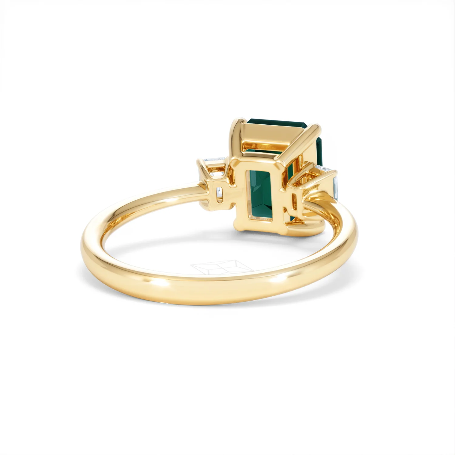 Solene 2.50ct Emerald Cut Lab Emerald and Lab Diamond 3 Stone Engagement Ring in 18K Yellow Gold - Image 44