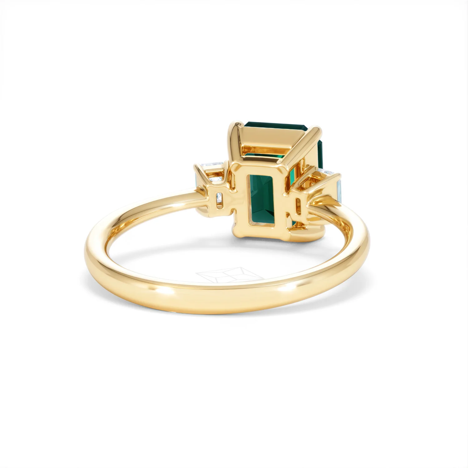 Solene 2.50ct Emerald Cut Lab Emerald and Lab Diamond 3 Stone Engagement Ring in 18K Yellow Gold - Image 45