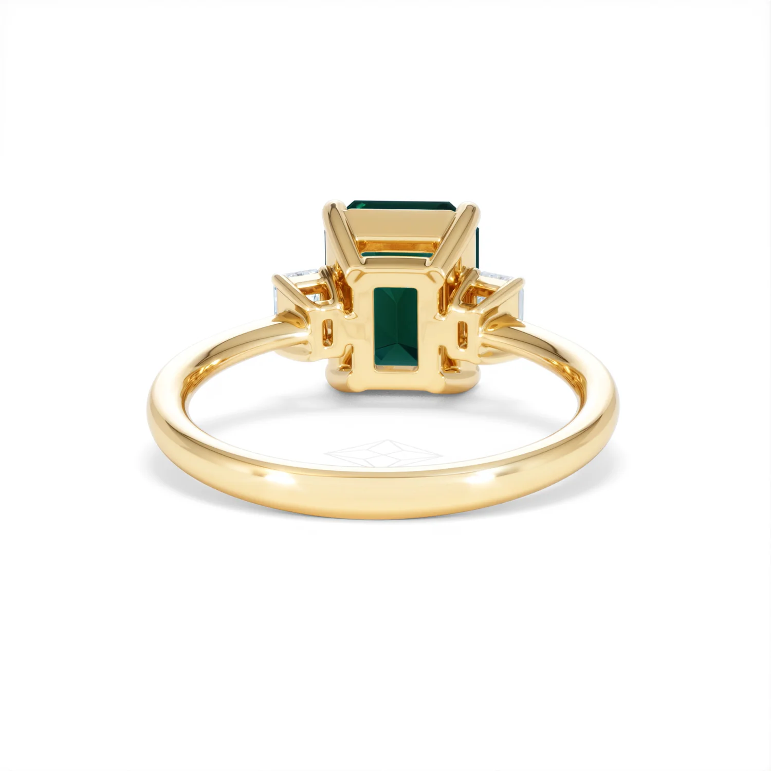 Solene 2.50ct Emerald Cut Lab Emerald and Lab Diamond 3 Stone Engagement Ring in 18K Yellow Gold - Image 48