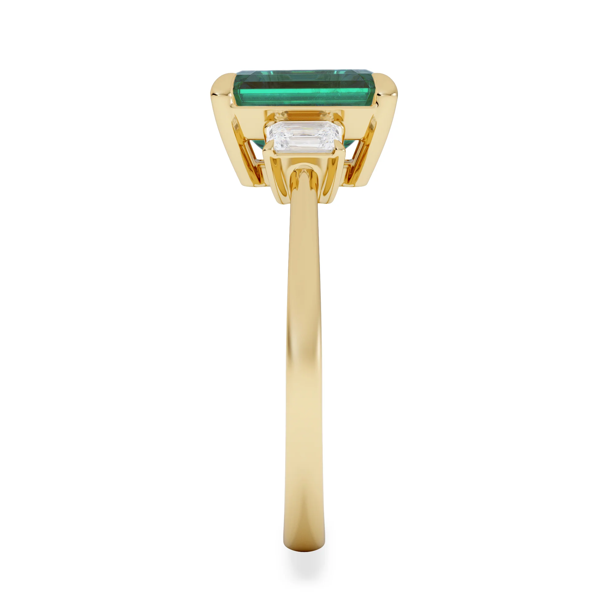 Solene 2.50ct Emerald Cut Lab Emerald and Lab Diamond 3 Stone Engagement Ring in 18K Yellow Gold - Image 5