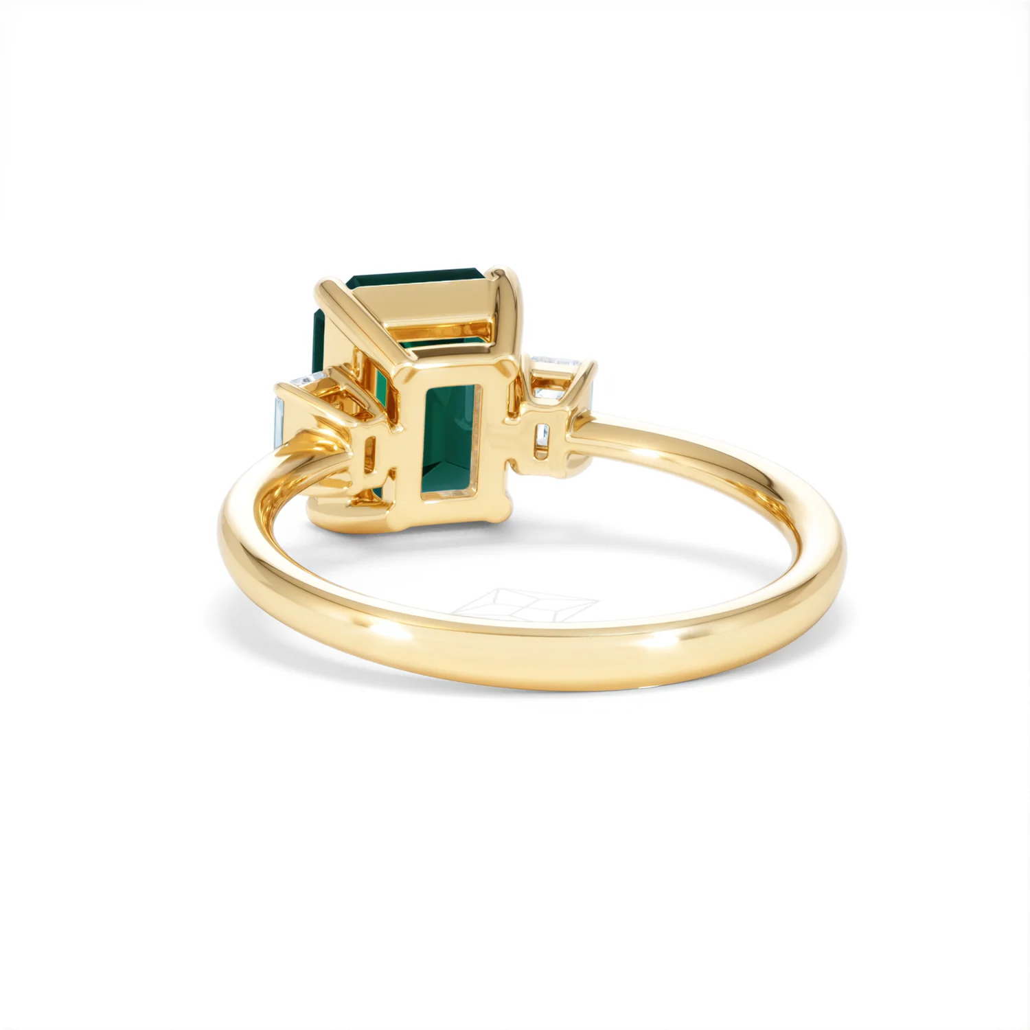 Solene 2.50ct Emerald Cut Lab Emerald and Lab Diamond 3 Stone Engagement Ring in 18K Yellow Gold - Image 53