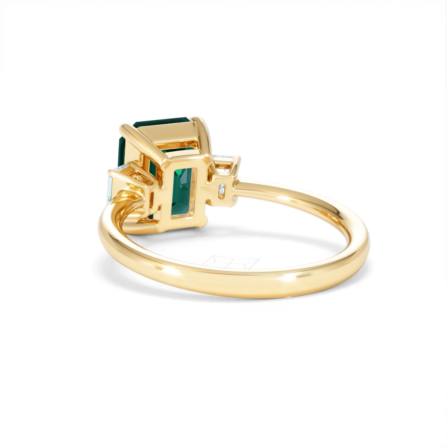 Solene 2.50ct Emerald Cut Lab Emerald and Lab Diamond 3 Stone Engagement Ring in 18K Yellow Gold - Image 55