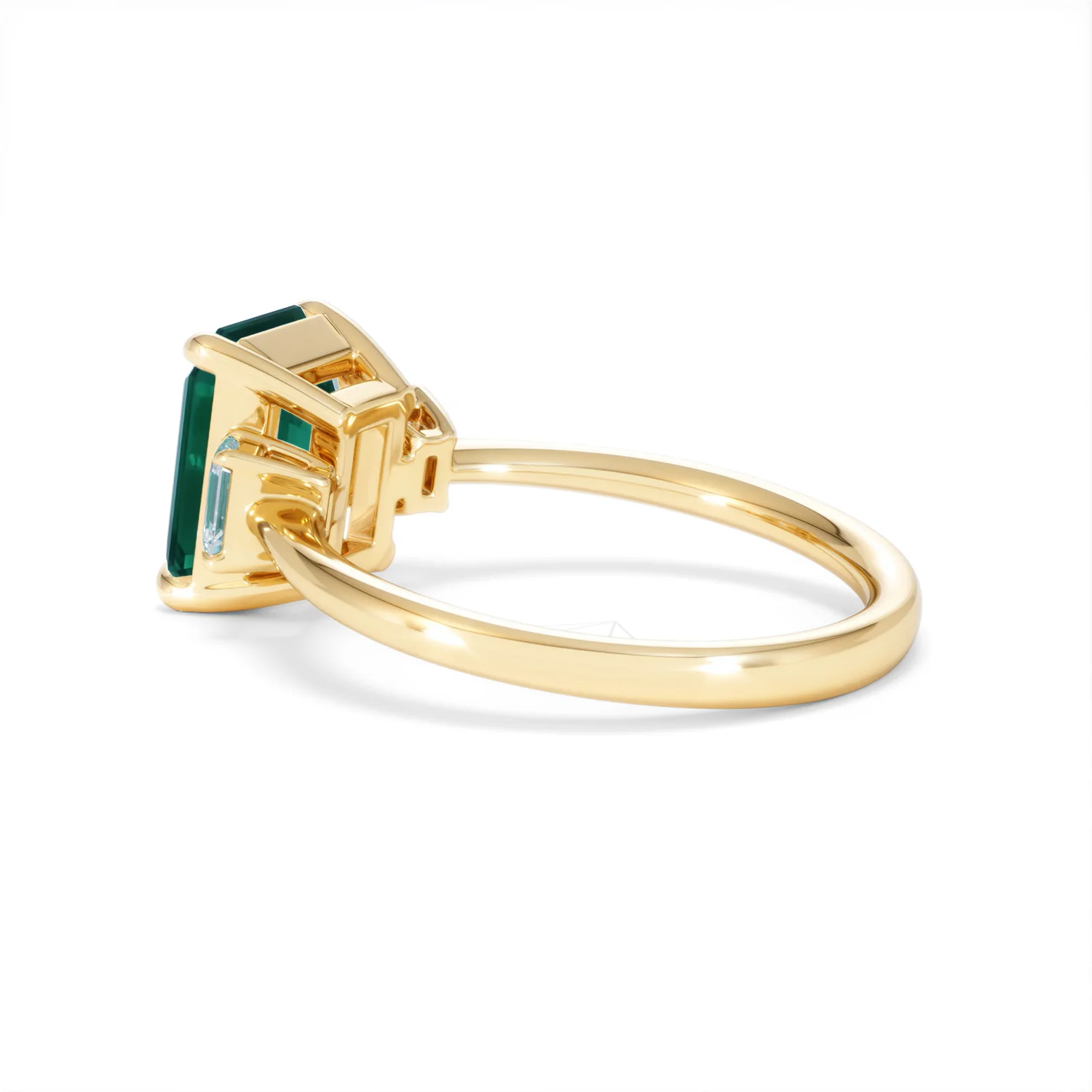 Solene 2.50ct Emerald Cut Lab Emerald and Lab Diamond 3 Stone Engagement Ring in 18K Yellow Gold - Image 62