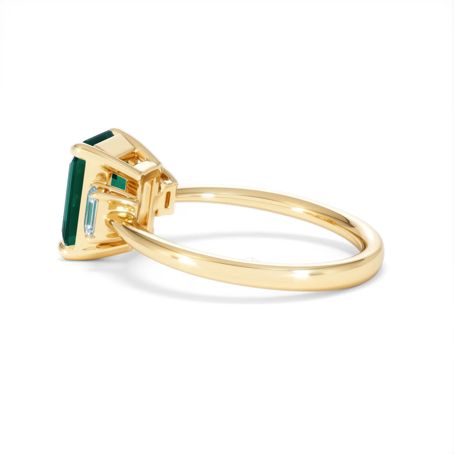 Solene 2.50ct Emerald Cut Lab Emerald and Lab Diamond 3 Stone Engagement Ring in 18K Yellow Gold - Image 64