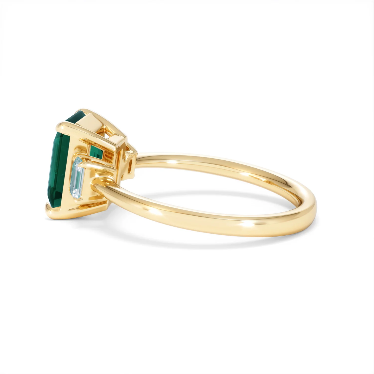 Solene 2.50ct Emerald Cut Lab Emerald and Lab Diamond 3 Stone Engagement Ring in 18K Yellow Gold - Image 66