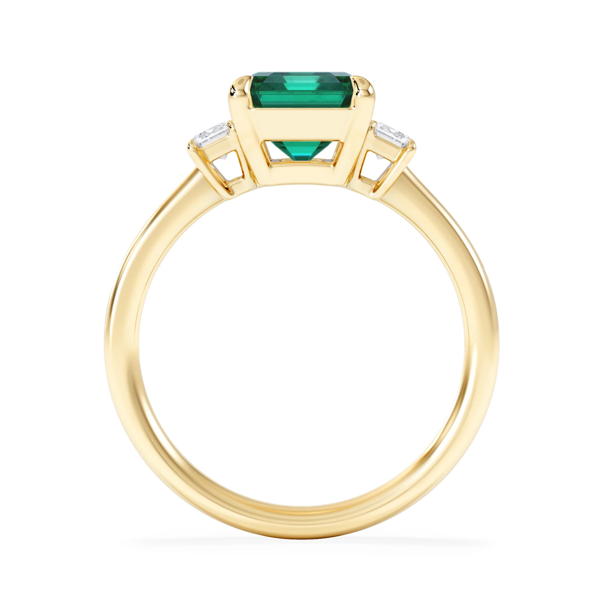 Solene 2.50ct Emerald Cut Lab Emerald and Lab Diamond 3 Stone Engagement Ring in 18K Yellow Gold - Image 7