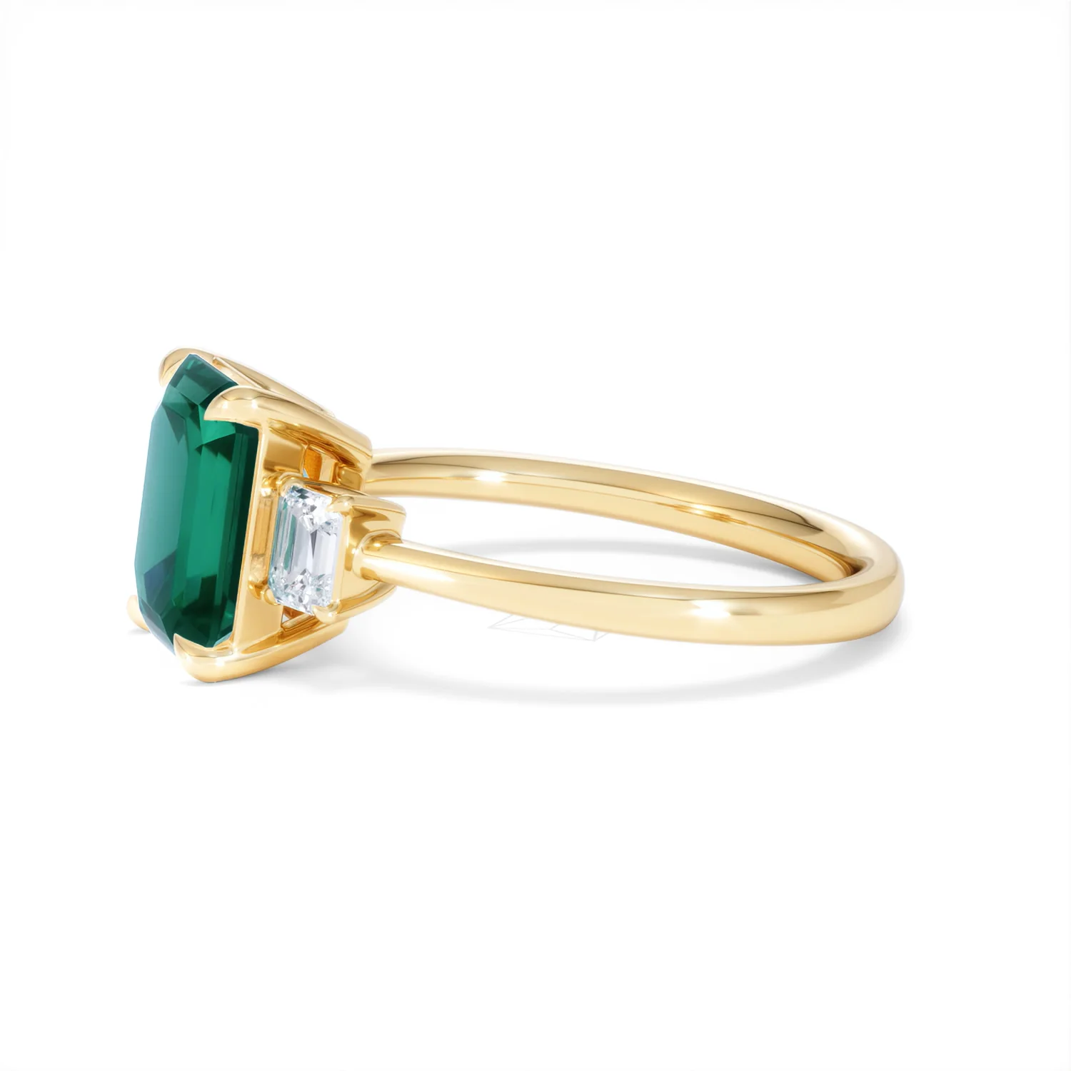 Solene 2.50ct Emerald Cut Lab Emerald and Lab Diamond 3 Stone Engagement Ring in 18K Yellow Gold - Image 73