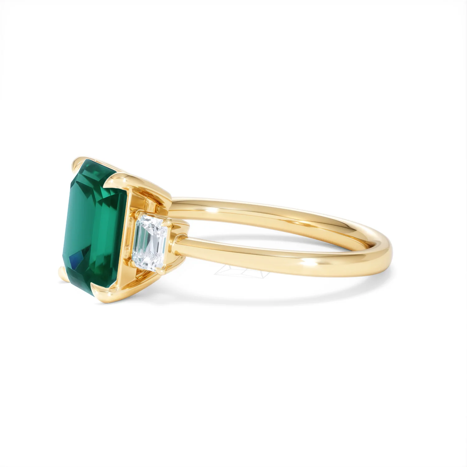 Solene 2.50ct Emerald Cut Lab Emerald and Lab Diamond 3 Stone Engagement Ring in 18K Yellow Gold - Image 75