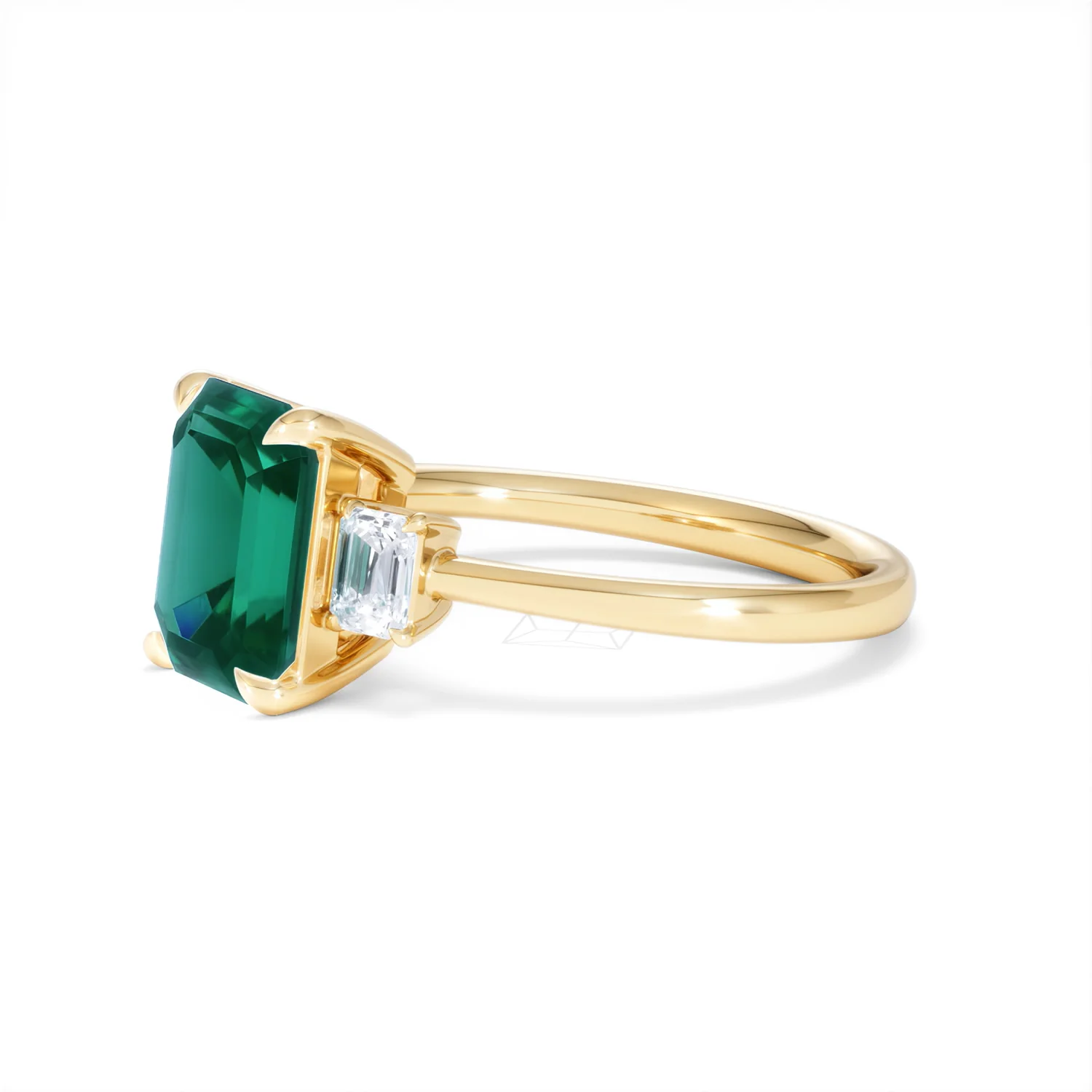 Solene 2.50ct Emerald Cut Lab Emerald and Lab Diamond 3 Stone Engagement Ring in 18K Yellow Gold - Image 76