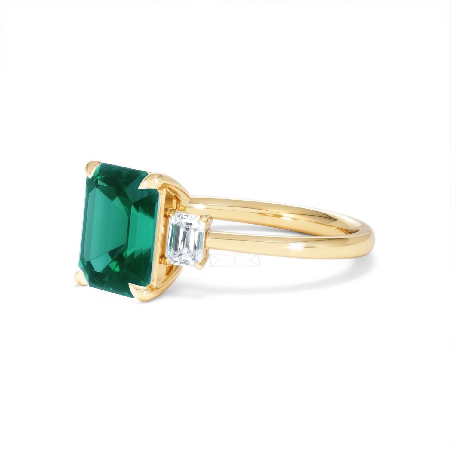 Solene 2.50ct Emerald Cut Lab Emerald and Lab Diamond 3 Stone Engagement Ring in 18K Yellow Gold - Image 79