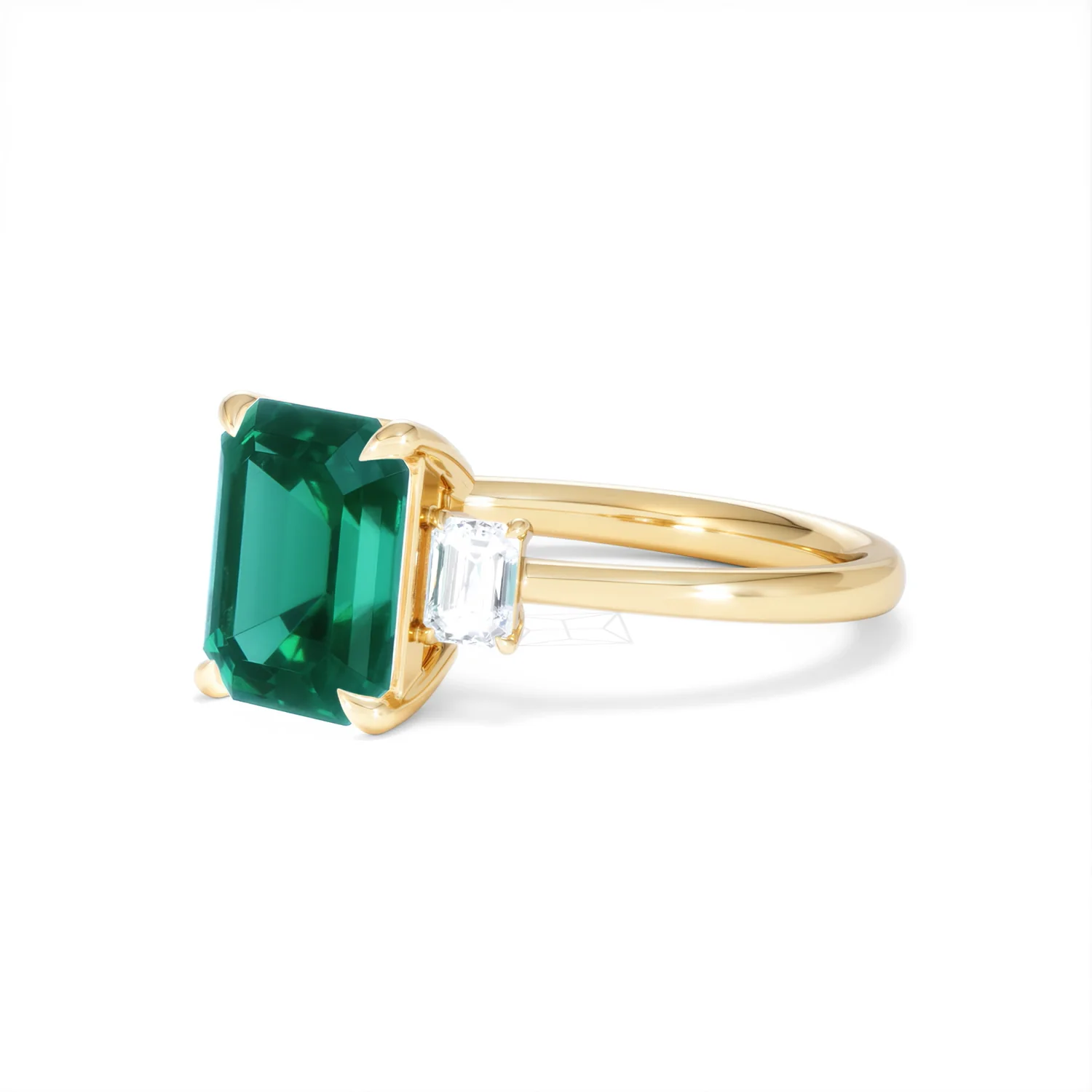 Solene 2.50ct Emerald Cut Lab Emerald and Lab Diamond 3 Stone Engagement Ring in 18K Yellow Gold - Image 80