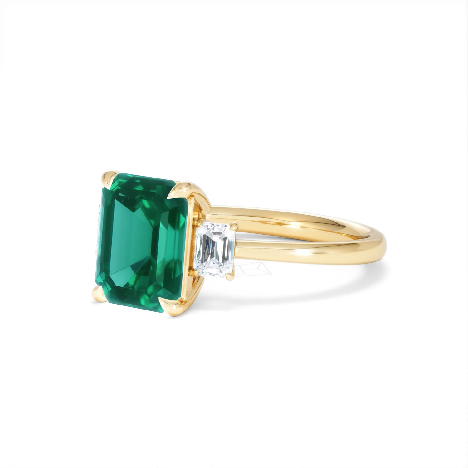 Solene 2.50ct Emerald Cut Lab Emerald and Lab Diamond 3 Stone Engagement Ring in 18K Yellow Gold - Image 81