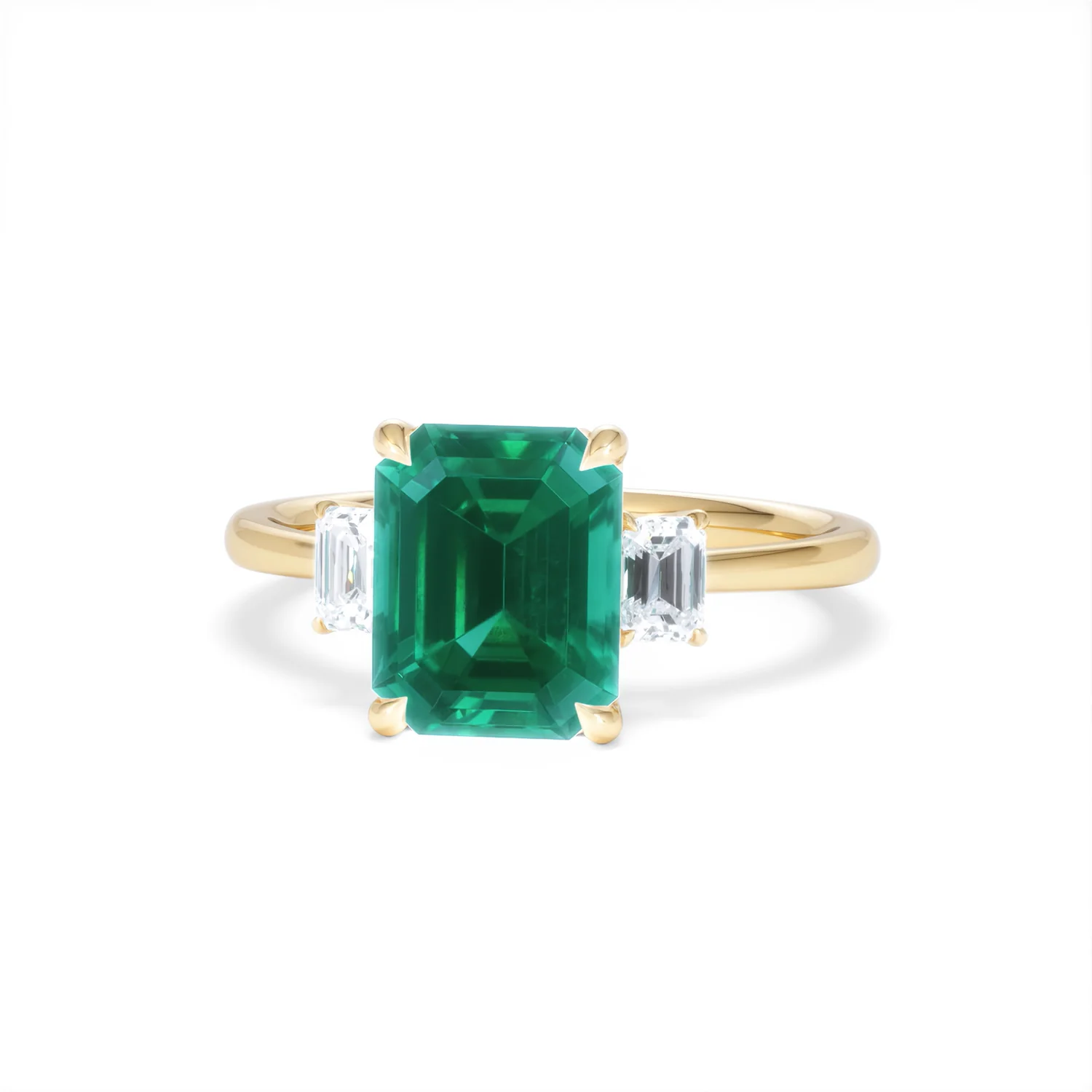 Solene 2.50ct Emerald Cut Lab Emerald and Lab Diamond 3 Stone Engagement Ring in 18K Yellow Gold - Image 87