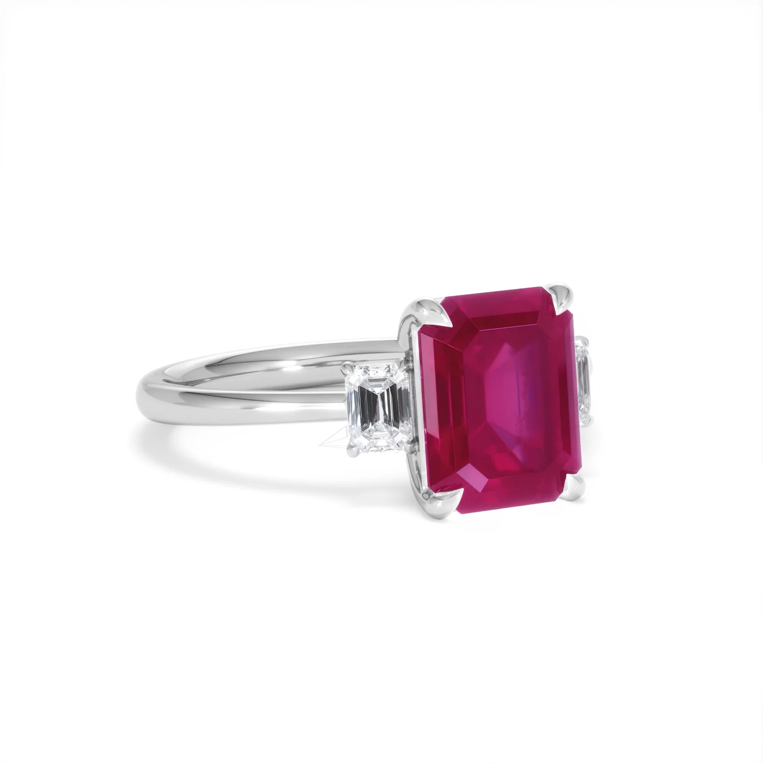 Solene 2.50ct Emerald Cut Lab Ruby and Lab Diamond 3 Stone Engagement Ring in 18K White Gold - Image 15