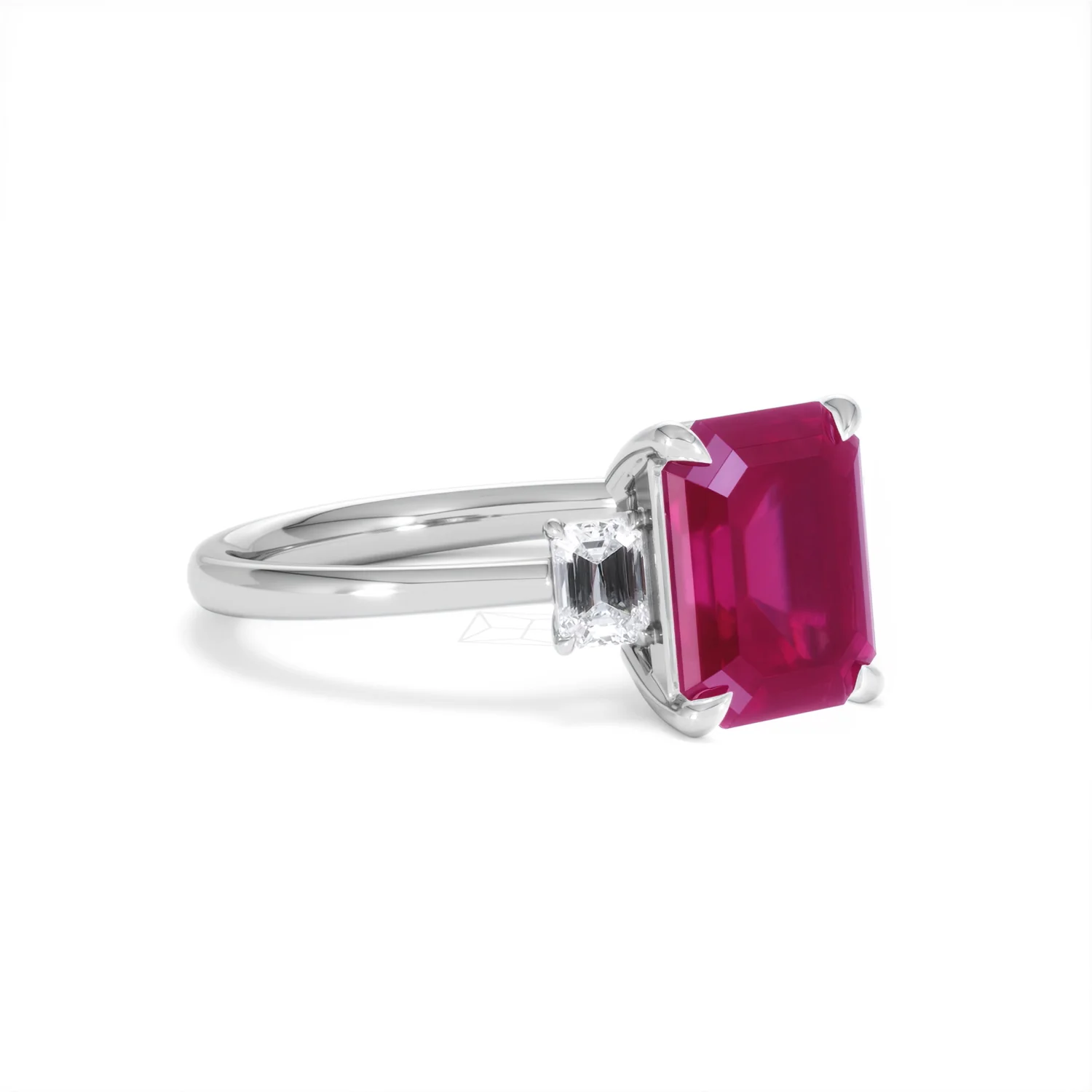 Solene 2.50ct Emerald Cut Lab Ruby and Lab Diamond 3 Stone Engagement Ring in 18K White Gold - Image 17