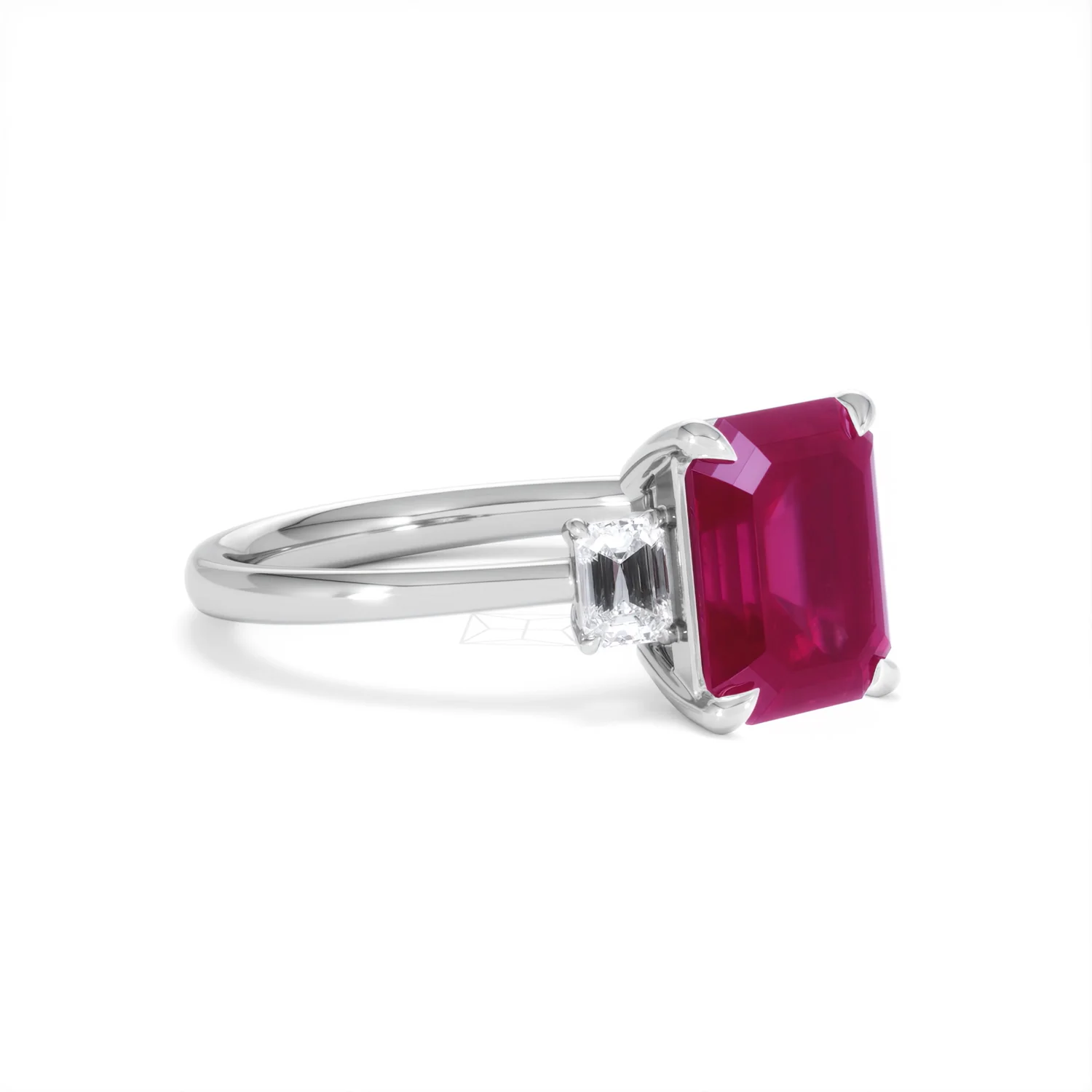 Solene 2.50ct Emerald Cut Lab Ruby and Lab Diamond 3 Stone Engagement Ring in 18K White Gold - Image 18