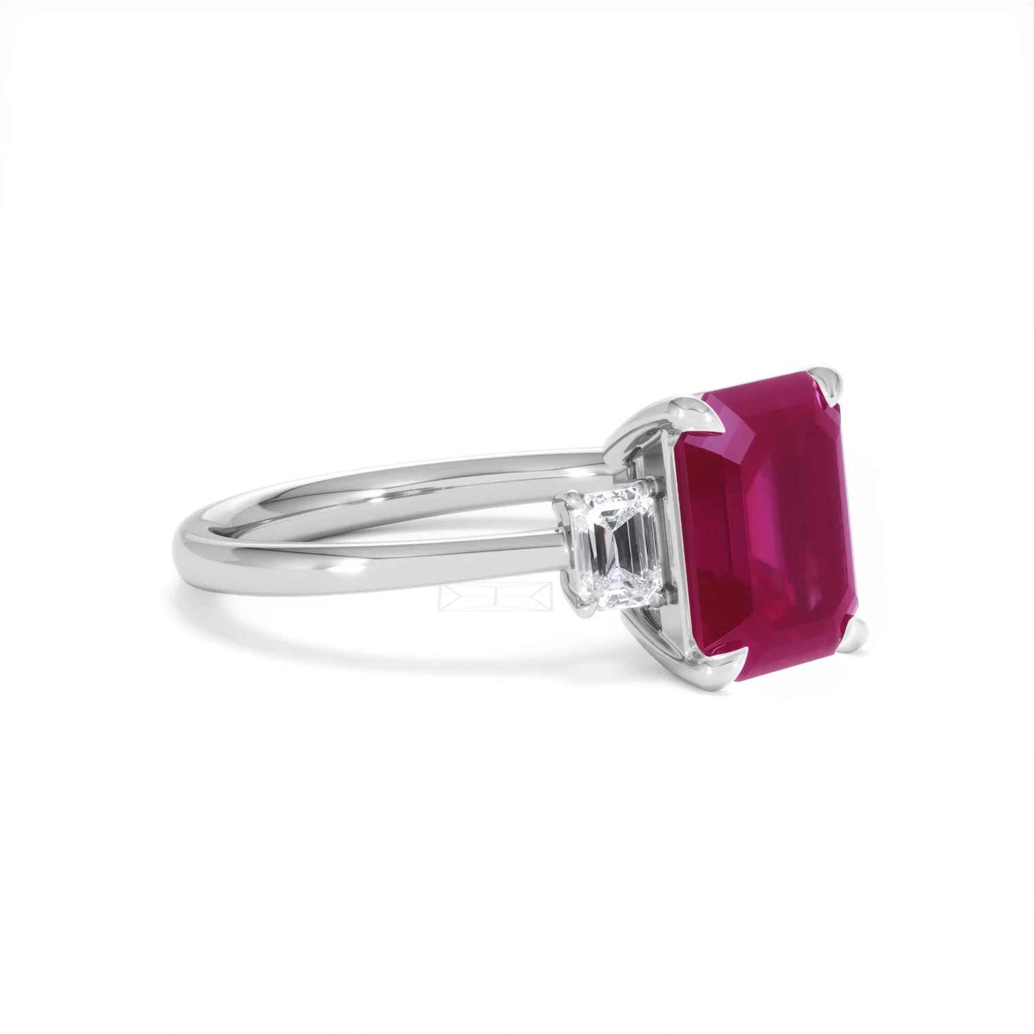 Solene 2.50ct Emerald Cut Lab Ruby and Lab Diamond 3 Stone Engagement Ring in 18K White Gold - Image 19