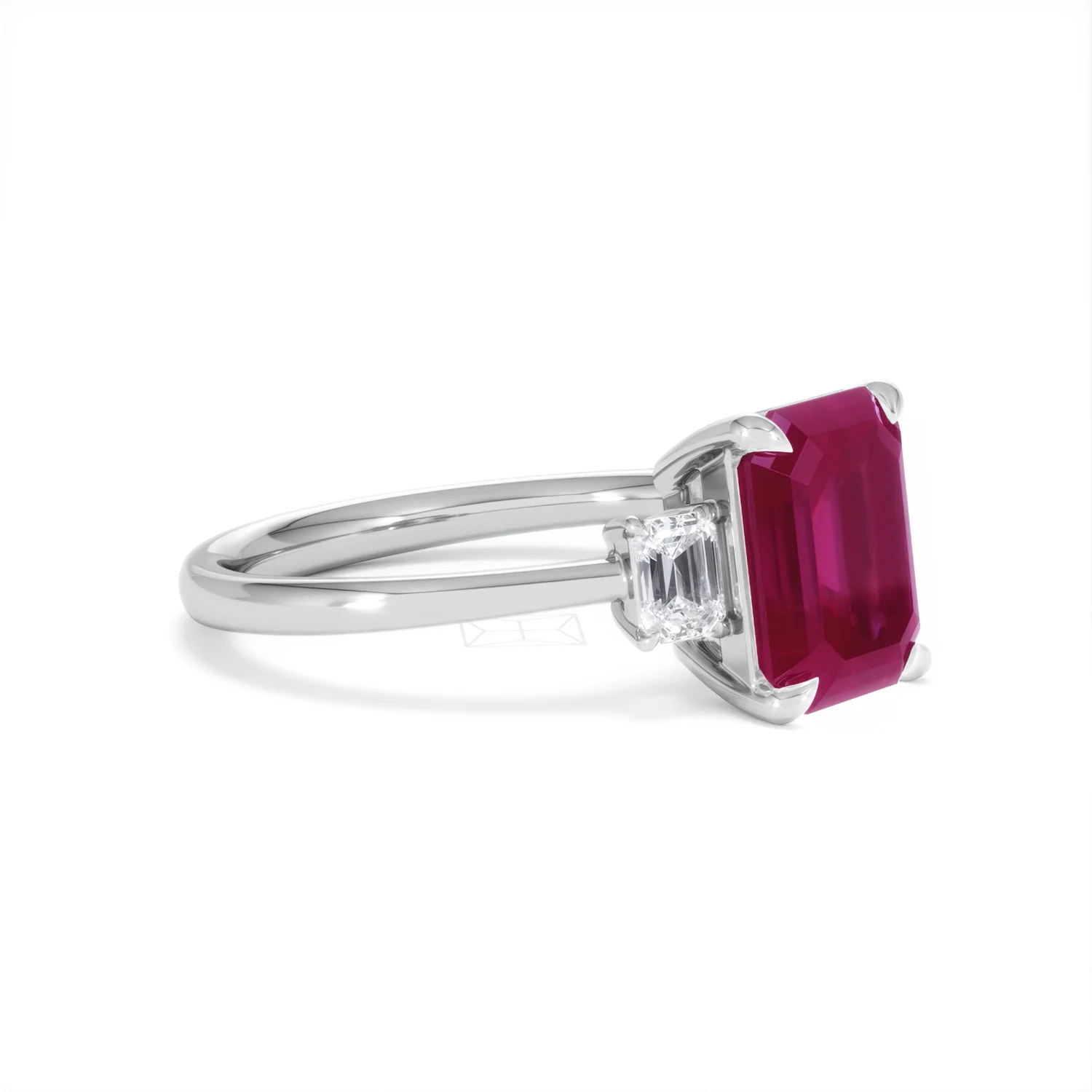 Solene 2.50ct Emerald Cut Lab Ruby and Lab Diamond 3 Stone Engagement Ring in 18K White Gold - Image 20