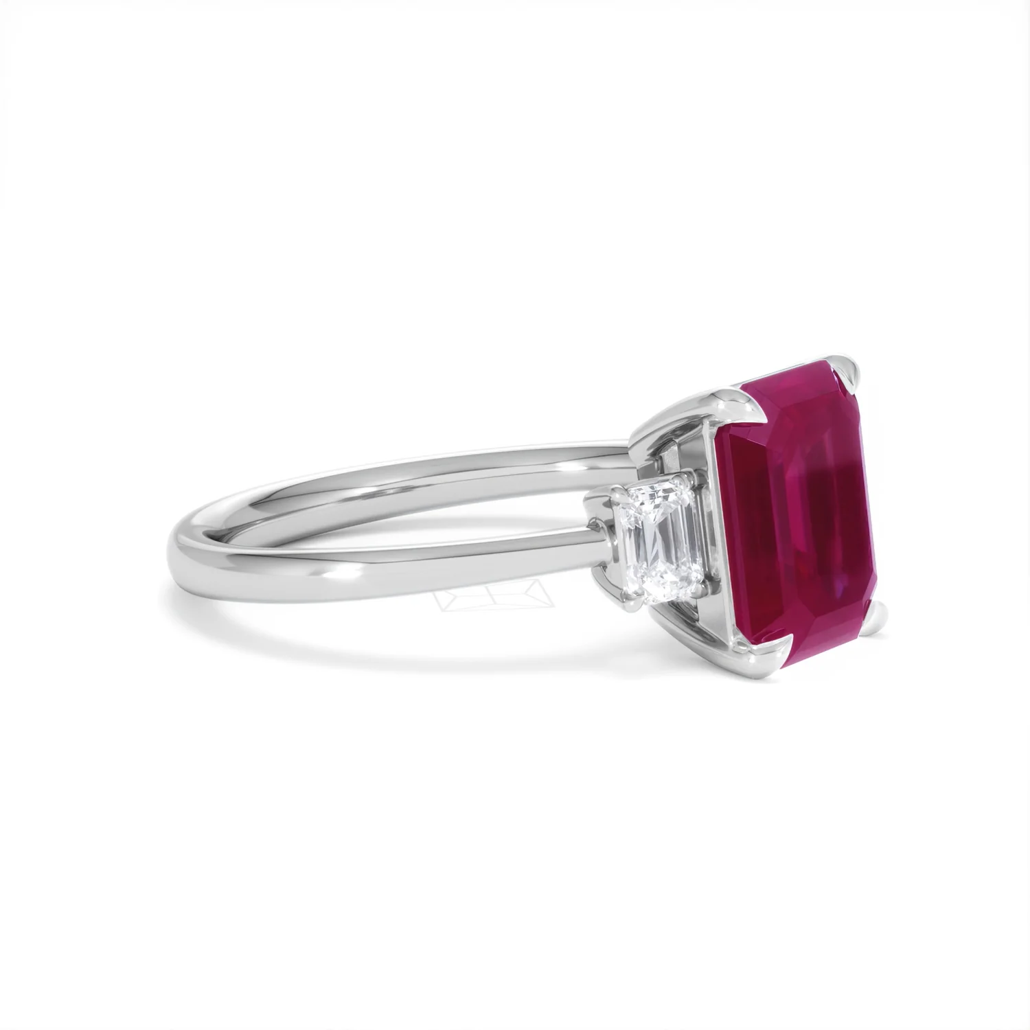 Solene 2.50ct Emerald Cut Lab Ruby and Lab Diamond 3 Stone Engagement Ring in 18K White Gold - Image 21