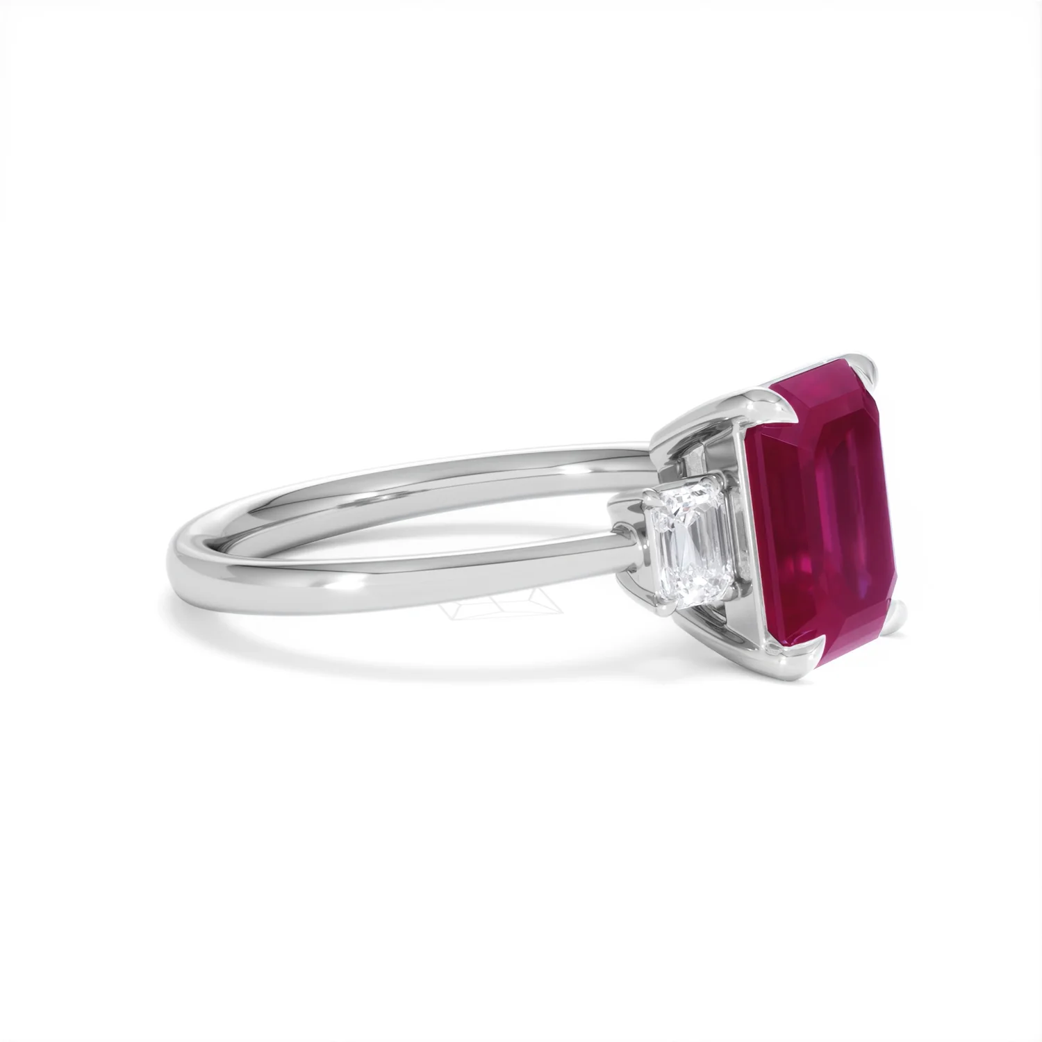 Solene 2.50ct Emerald Cut Lab Ruby and Lab Diamond 3 Stone Engagement Ring in 18K White Gold - Image 22