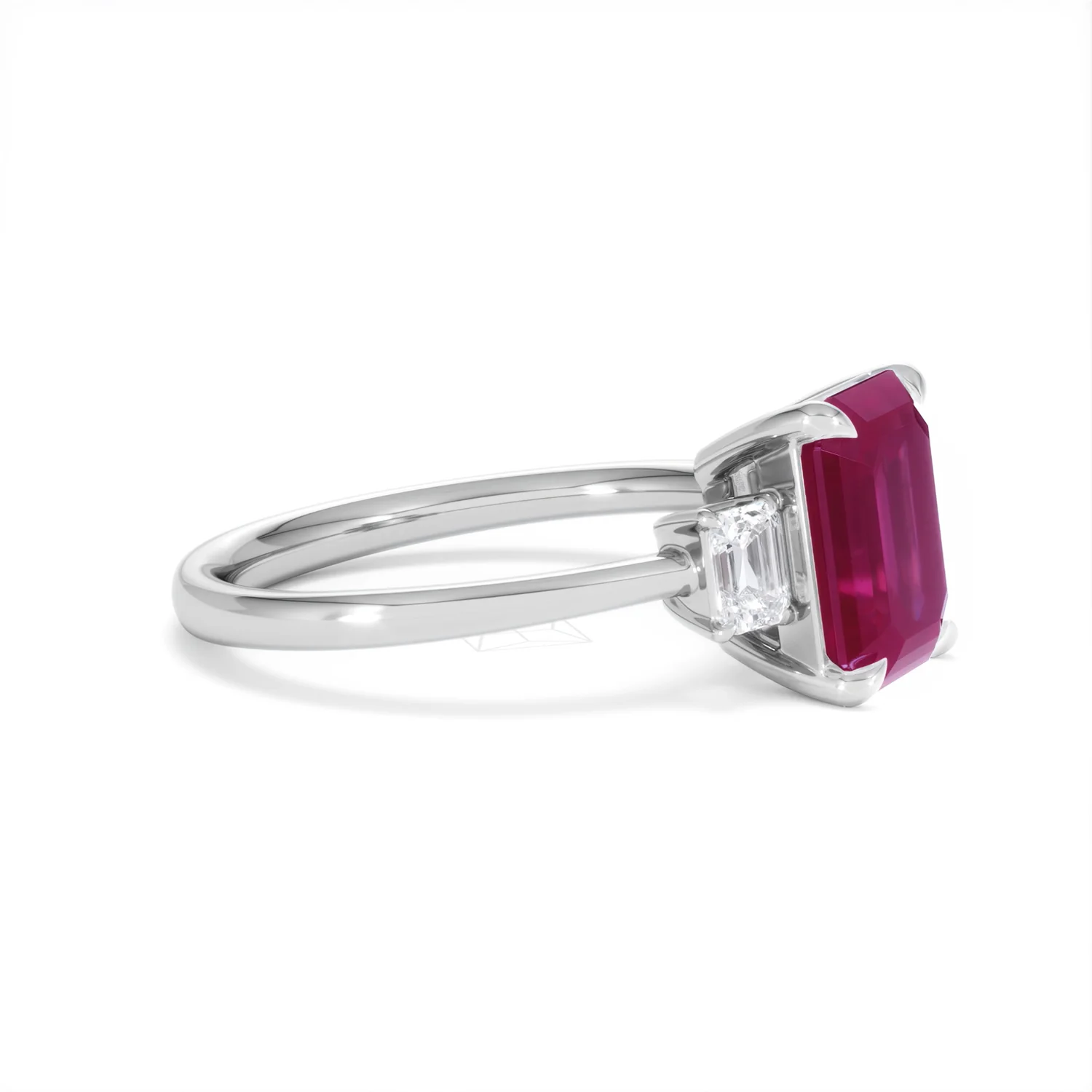 Solene 2.50ct Emerald Cut Lab Ruby and Lab Diamond 3 Stone Engagement Ring in 18K White Gold - Image 23