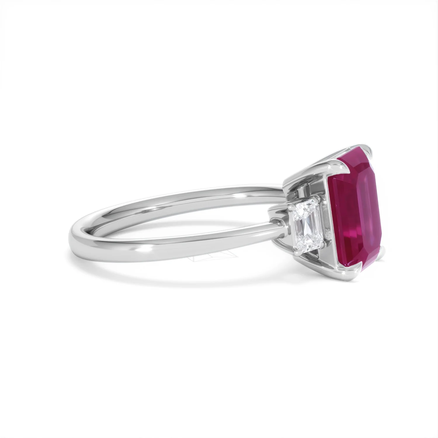 Solene 2.50ct Emerald Cut Lab Ruby and Lab Diamond 3 Stone Engagement Ring in 18K White Gold - Image 24
