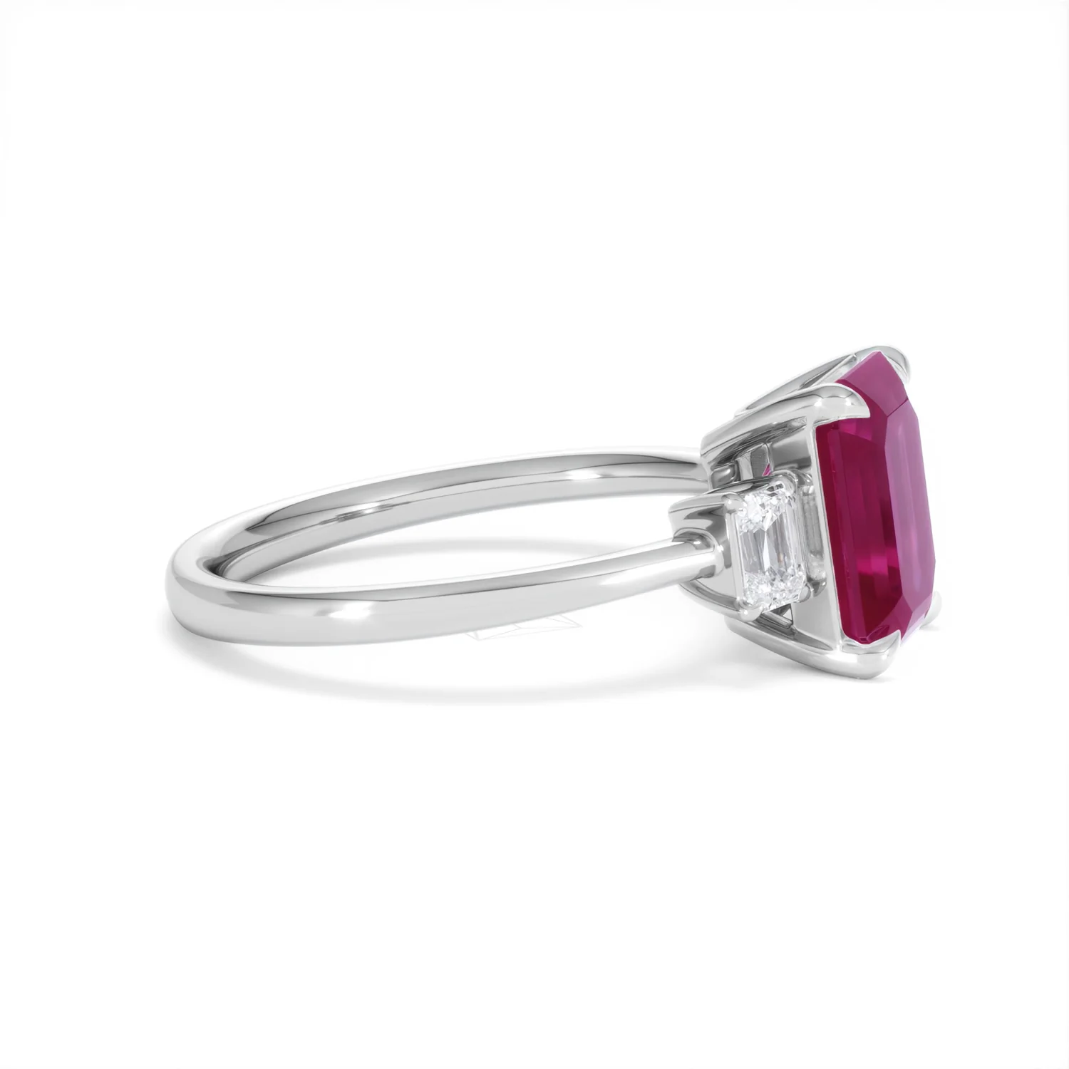 Solene 2.50ct Emerald Cut Lab Ruby and Lab Diamond 3 Stone Engagement Ring in 18K White Gold - Image 25