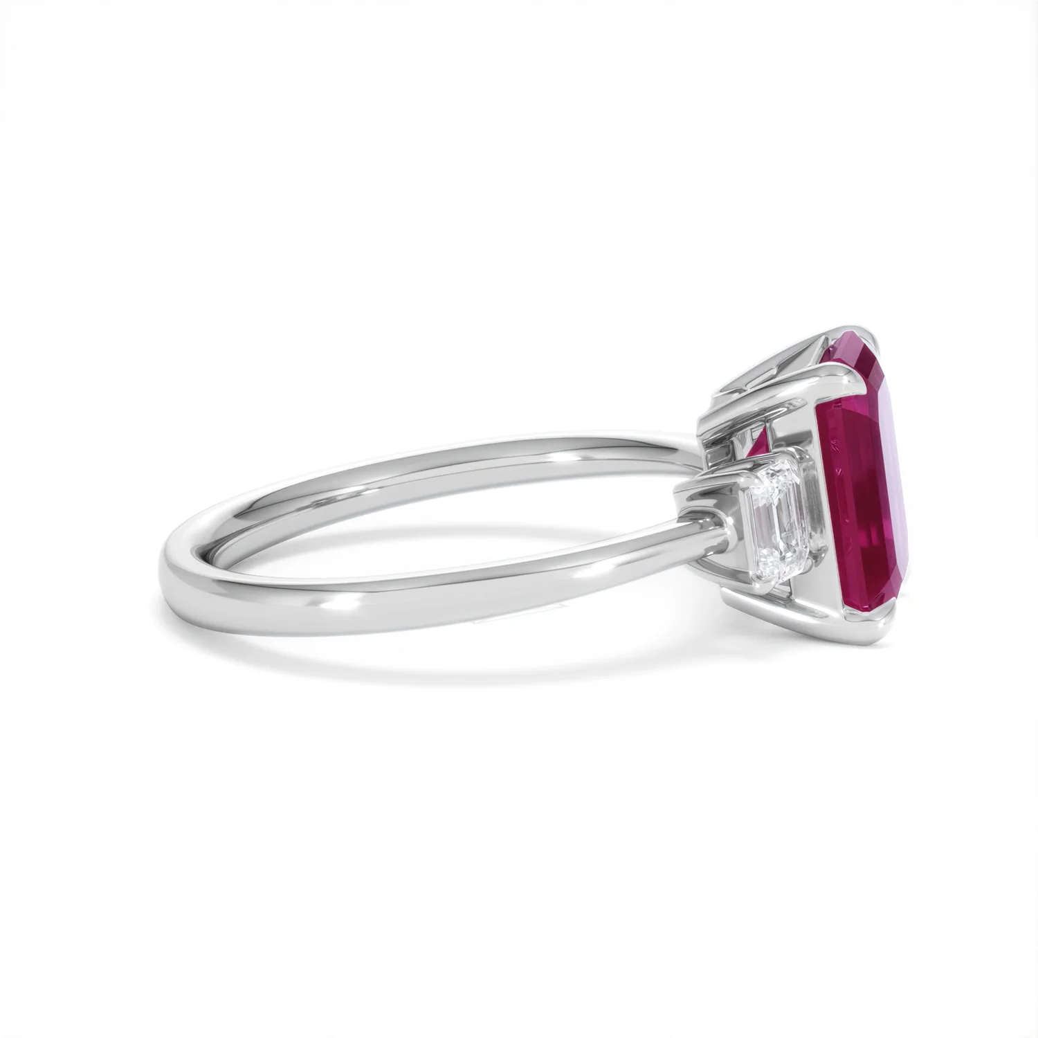 Solene 2.50ct Emerald Cut Lab Ruby and Lab Diamond 3 Stone Engagement Ring in 18K White Gold - Image 27