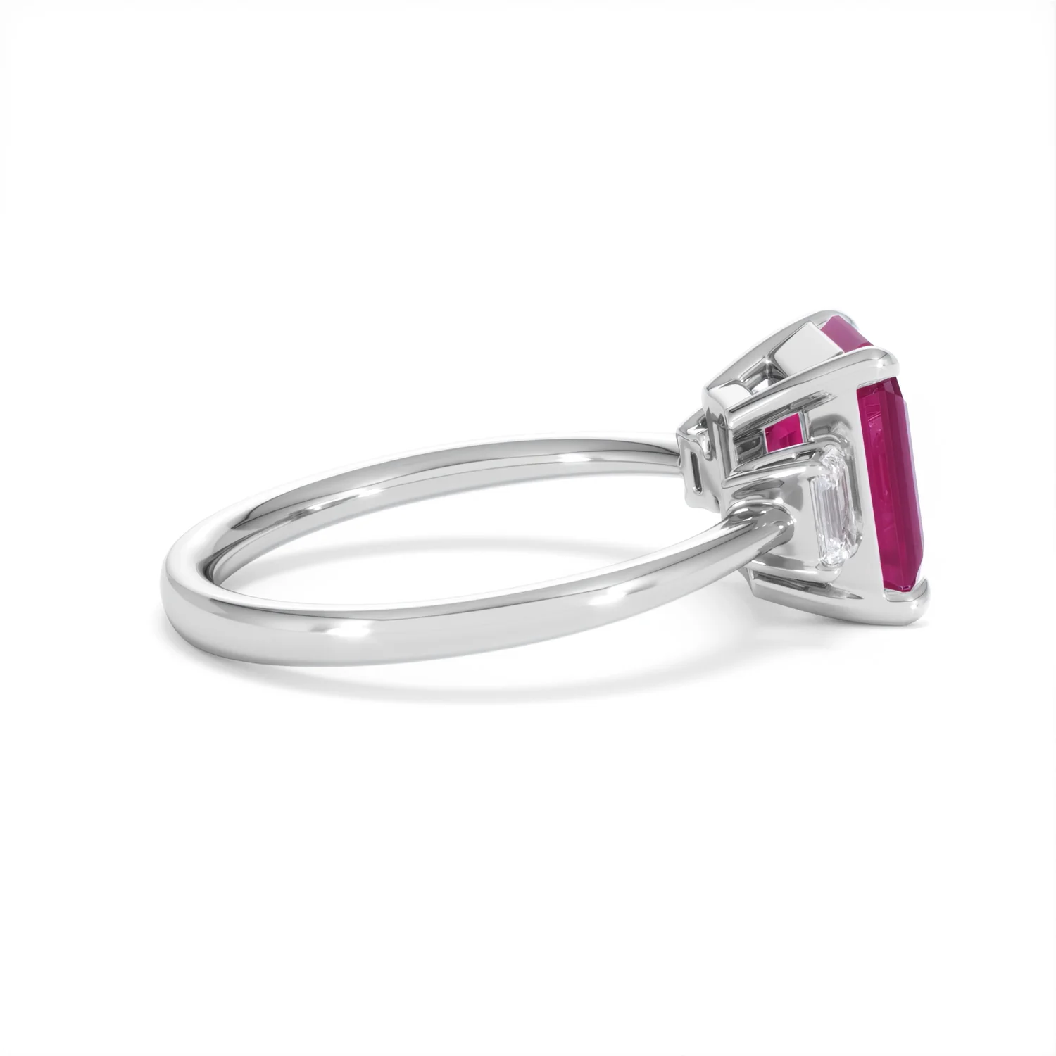 Solene 2.50ct Emerald Cut Lab Ruby and Lab Diamond 3 Stone Engagement Ring in 18K White Gold - Image 31