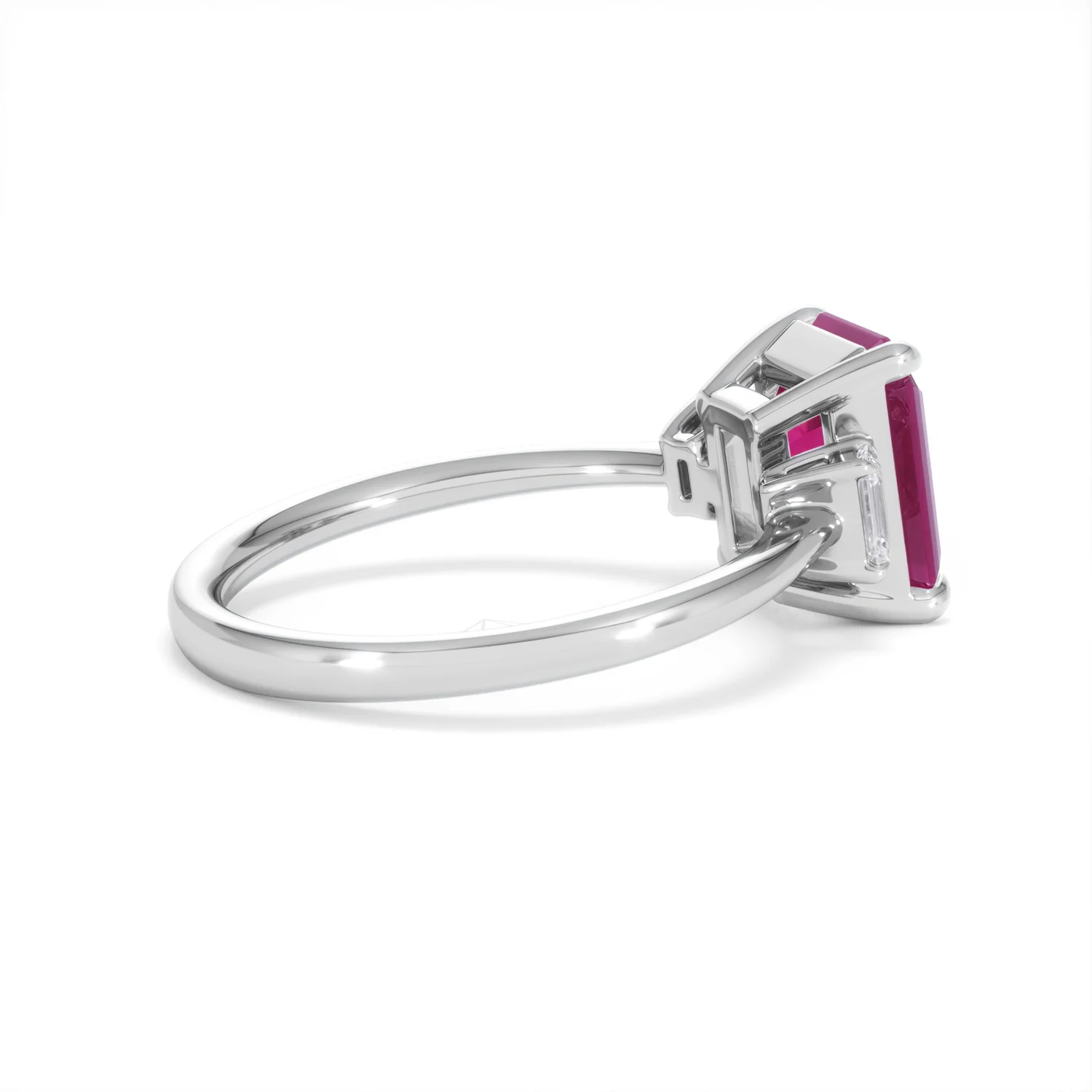 Solene 2.50ct Emerald Cut Lab Ruby and Lab Diamond 3 Stone Engagement Ring in 18K White Gold - Image 34