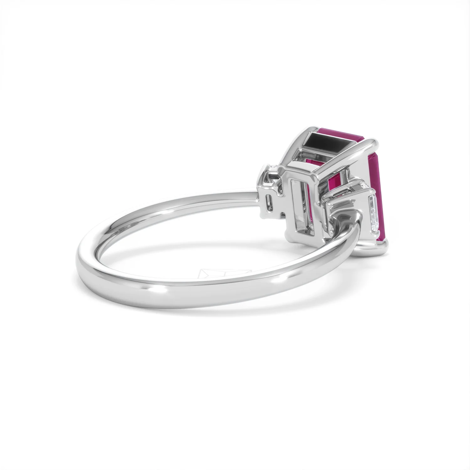 Solene 2.50ct Emerald Cut Lab Ruby and Lab Diamond 3 Stone Engagement Ring in 18K White Gold - Image 38