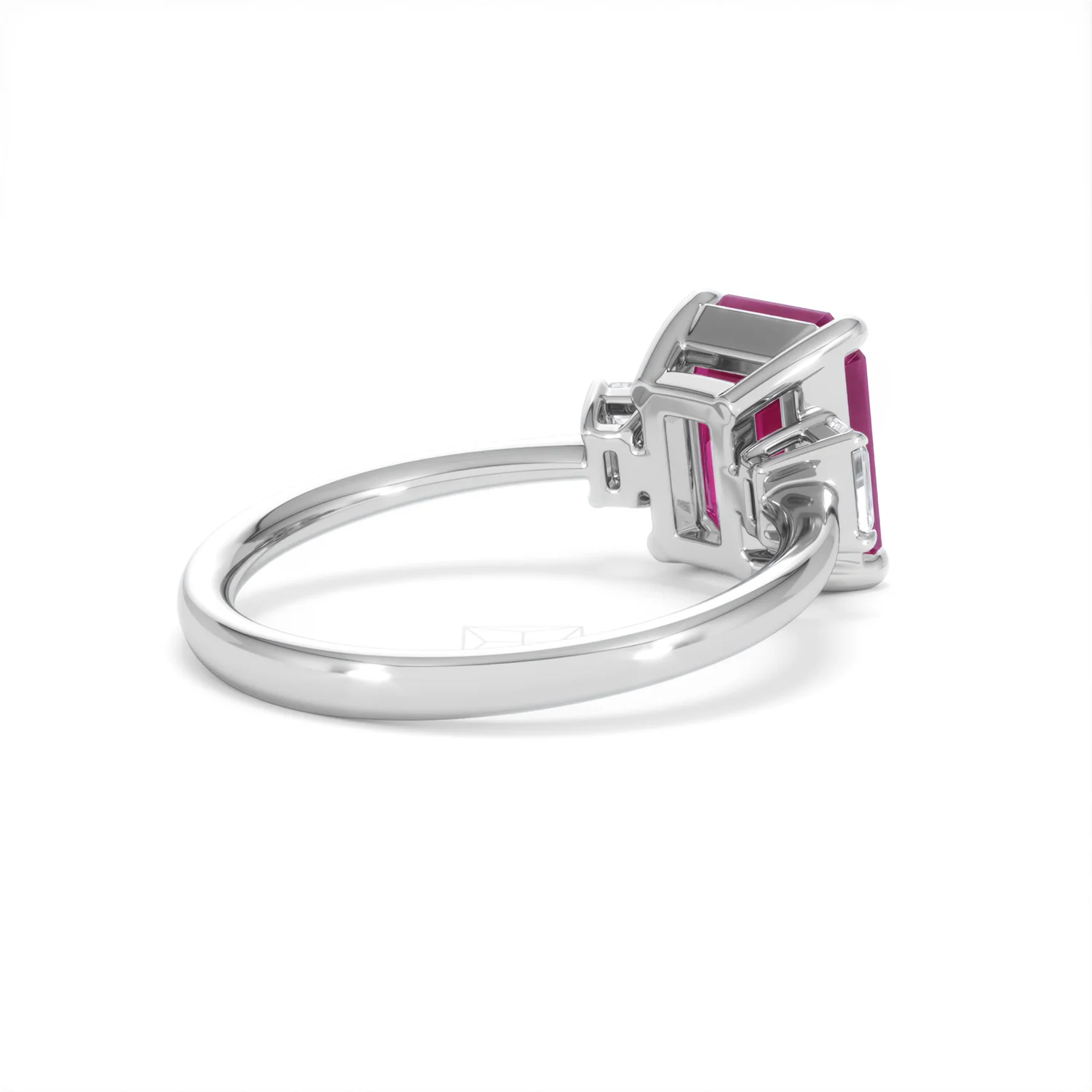 Solene 2.50ct Emerald Cut Lab Ruby and Lab Diamond 3 Stone Engagement Ring in 18K White Gold - Image 39